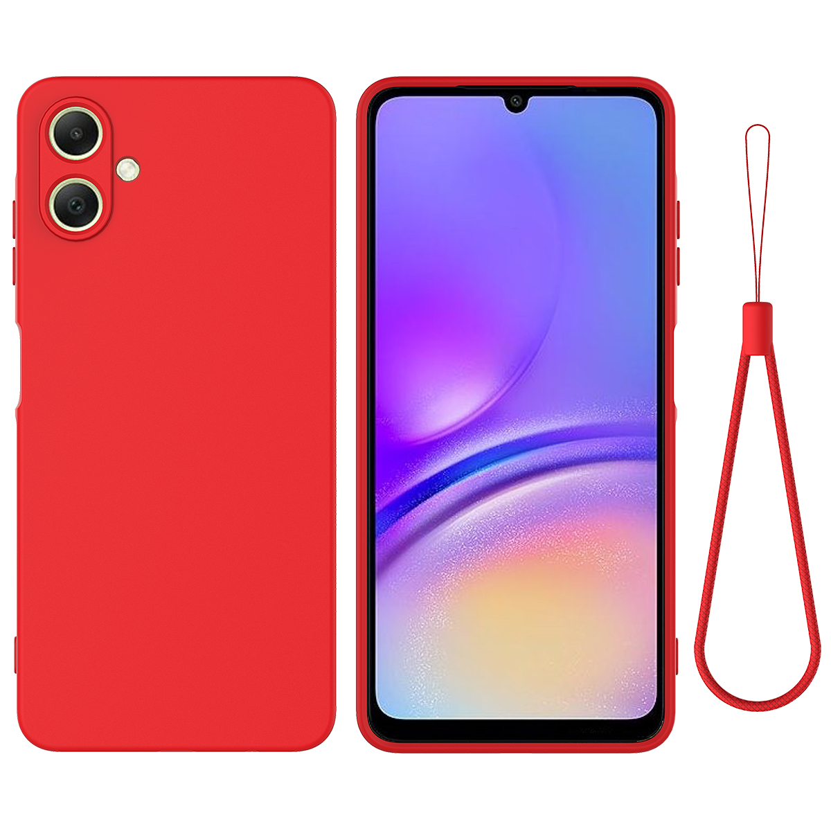 For Samsung Galaxy F07 4G / M07 4G / A07 5G / A07 4G Liquid Silicone Case Phone Back Cover with Hand Strap - Red