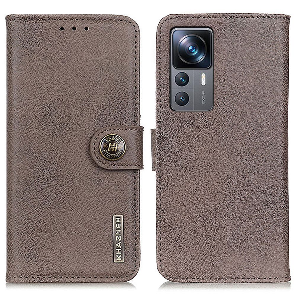 

Khazneh Für Xiaomi 12t 5G / 12t Pro 5g / Redmi K50 Ultra 5G Kuhlattentextur PU Leder Brieftasche Faltbar Ständer Telefon Vollschutz Shell - Khaki, Xiaomi 12T 5G
