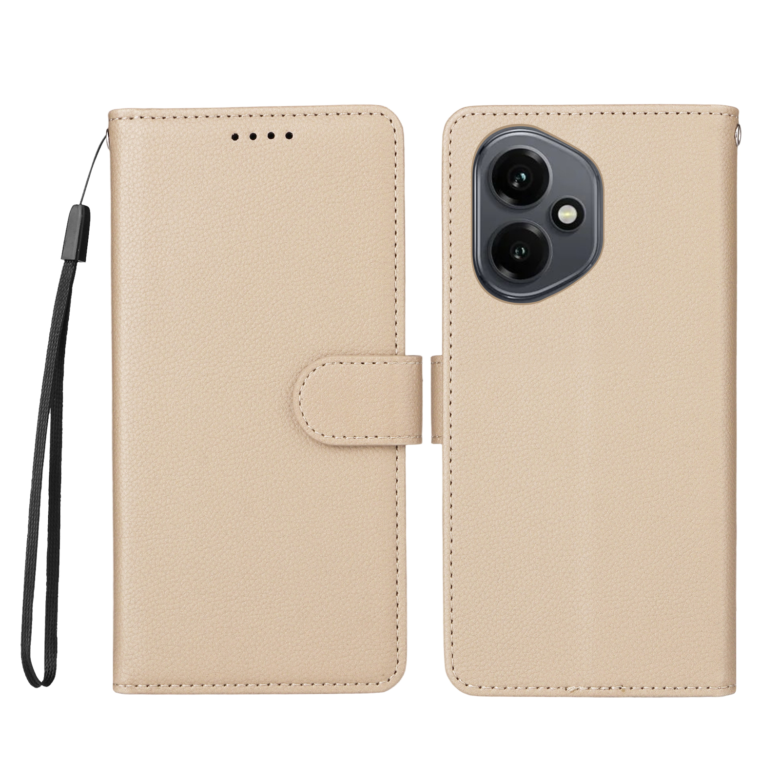 For Honor 400 5G (Global) Case RFID Blocking 3 Card Slots PU Leather Phone Cover with Wrist Strap - Creamy White