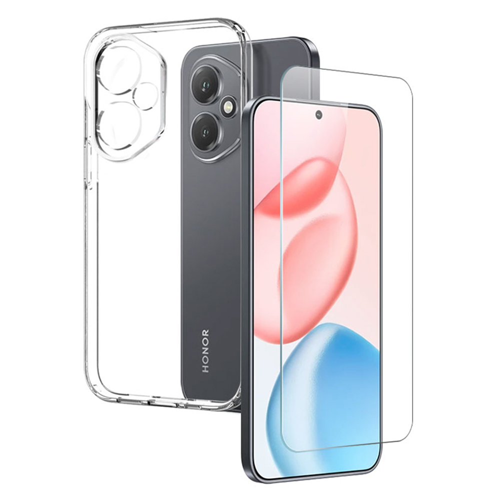 NORTHJO For Honor 400 5G (Global) Case Soft TPU Clear Phone Cover with Tempered Glass Screen Protector