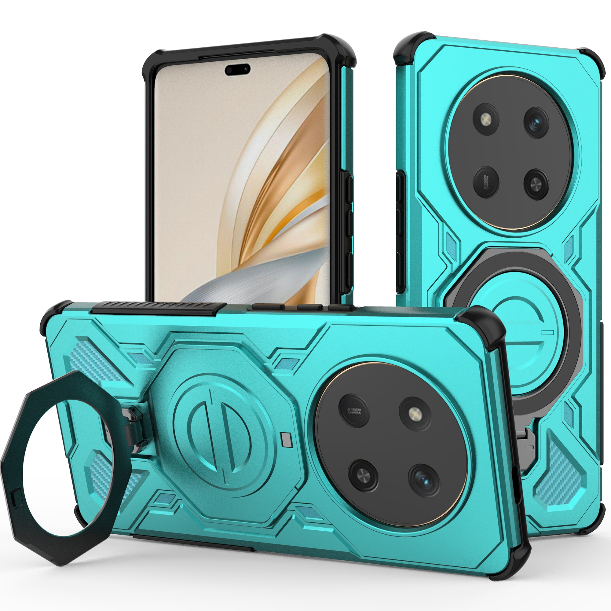For Honor Magic7 Lite 5G / X9c 5G / X60 Pro 5G Magnetic Case Rotating Metal Kickstand Shockproof PC + TPU Phone Back Cover - Baby Blue
