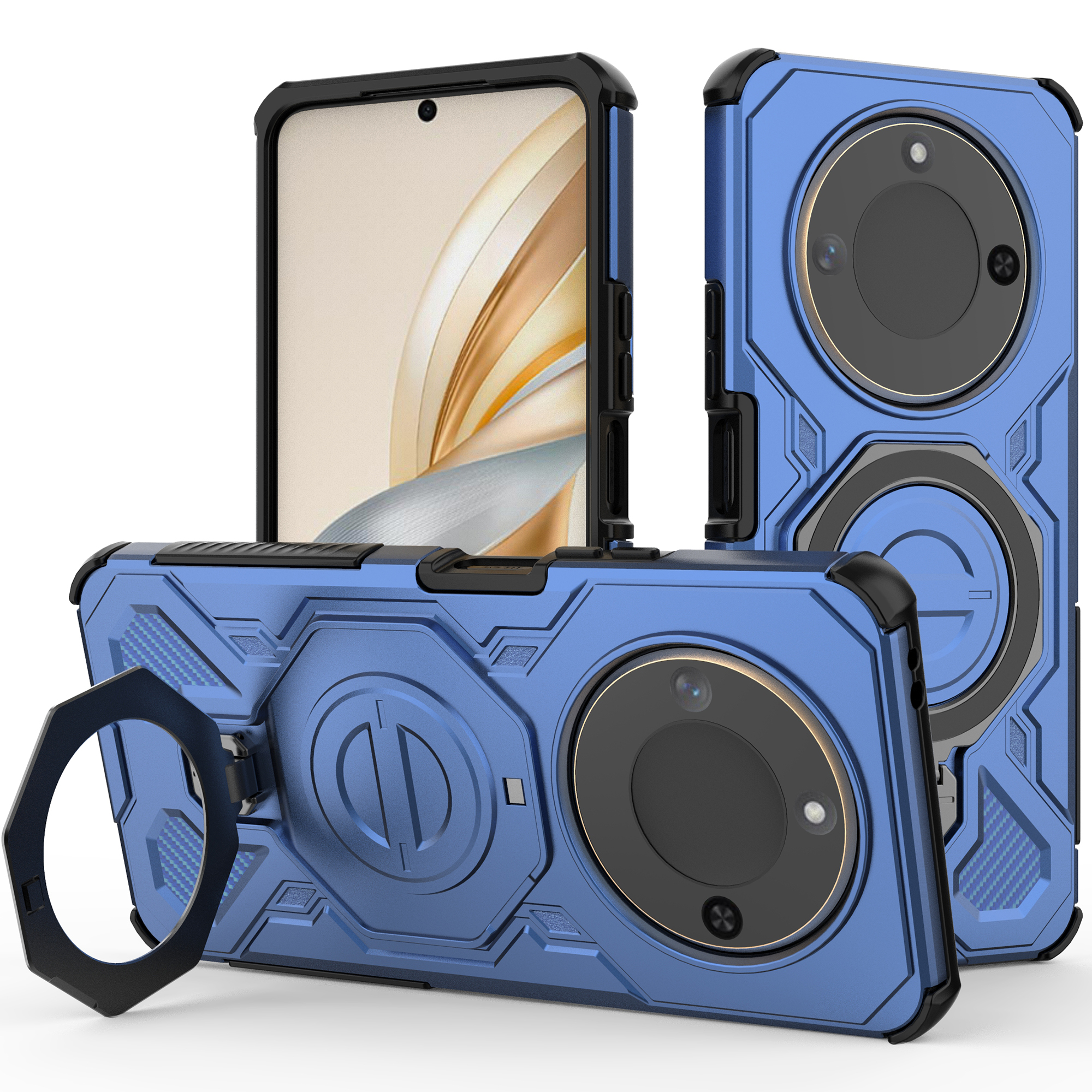 For Honor X60 5G  /  X9c Smart 5G Magnetic Case Rotating Metal Kickstand Shockproof PC + TPU Phone Back Cover - Dark Blue