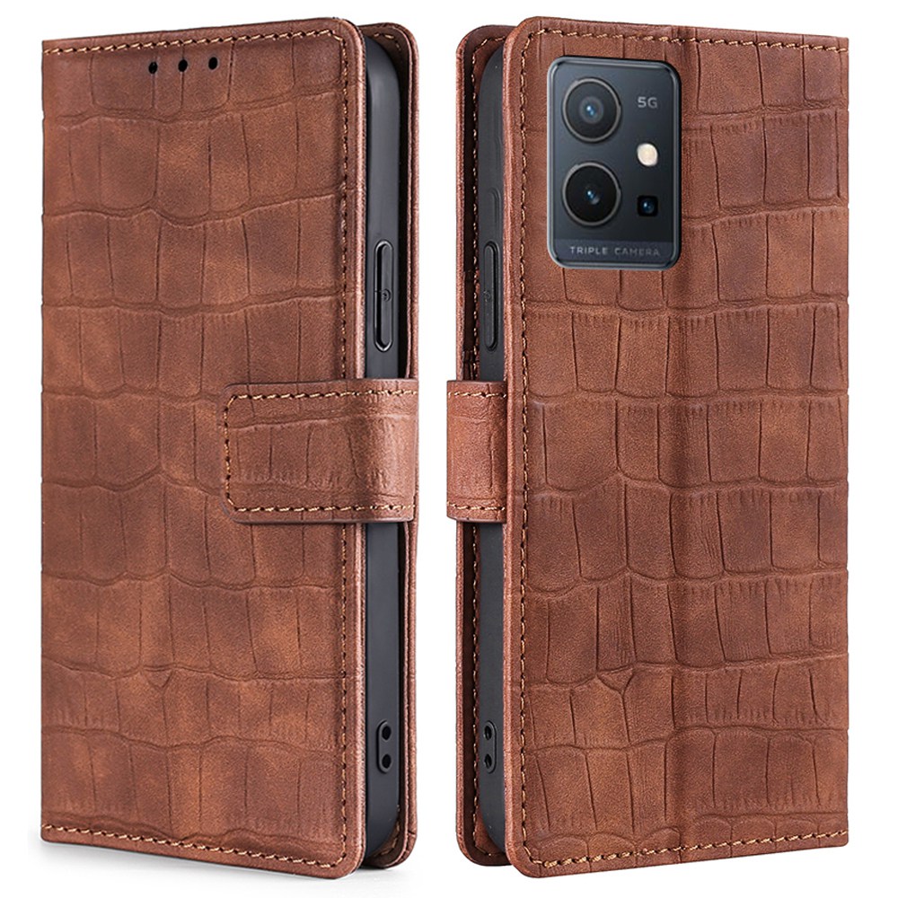 

Für Vivo Y52t 5G Crocodile Textur Handyabdeckung PU Leder Drop-sof-magnetverschluss Telefonhülle Mit Standbrieftasche - Braun, vivo Y52t 5G