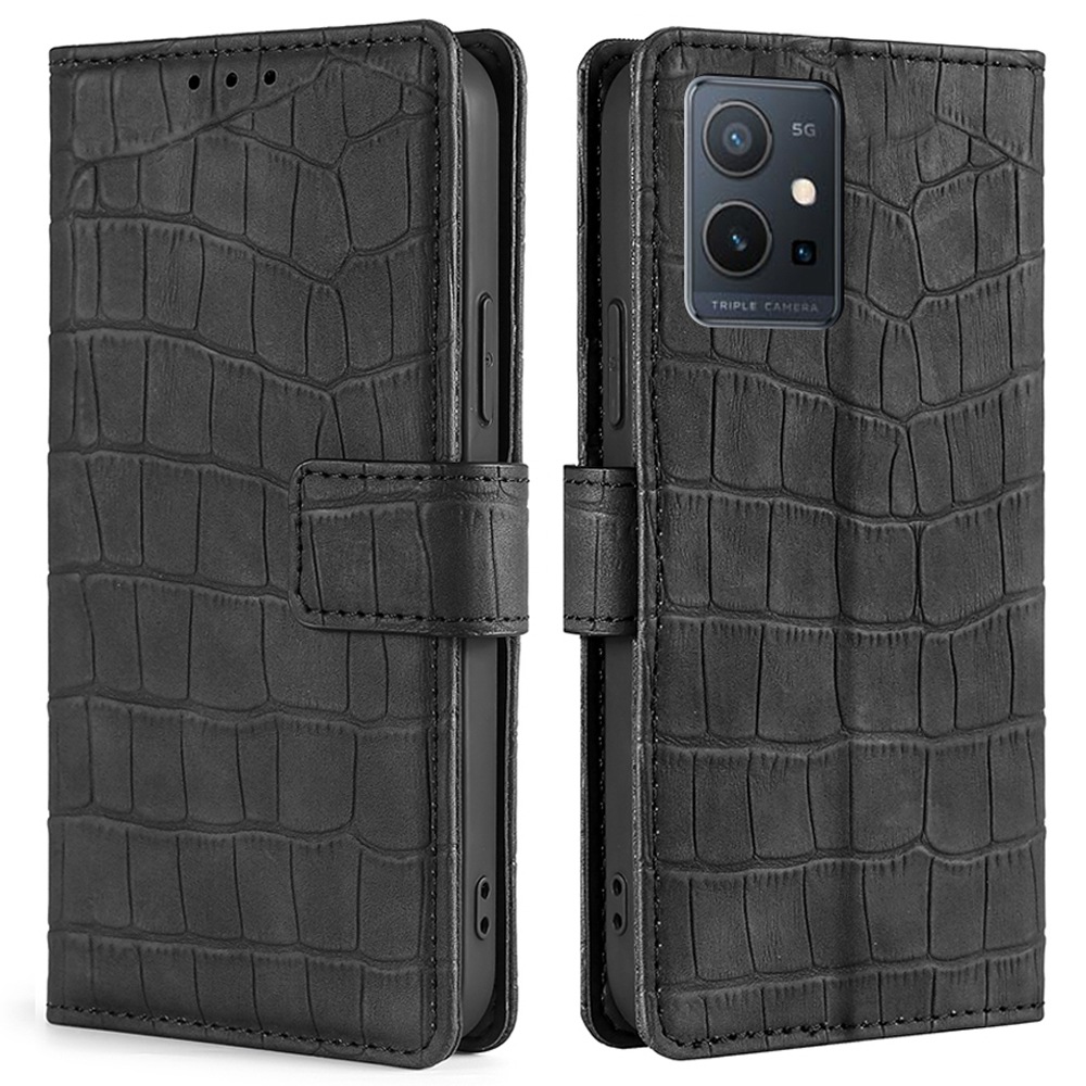 

Für Vivo Y52t 5G Crocodile Textur Handyabdeckung PU Leder Drop-sof-magnetverschluss Telefonhülle Mit Standbrieftasche - Schwarz, vivo Y52t 5G