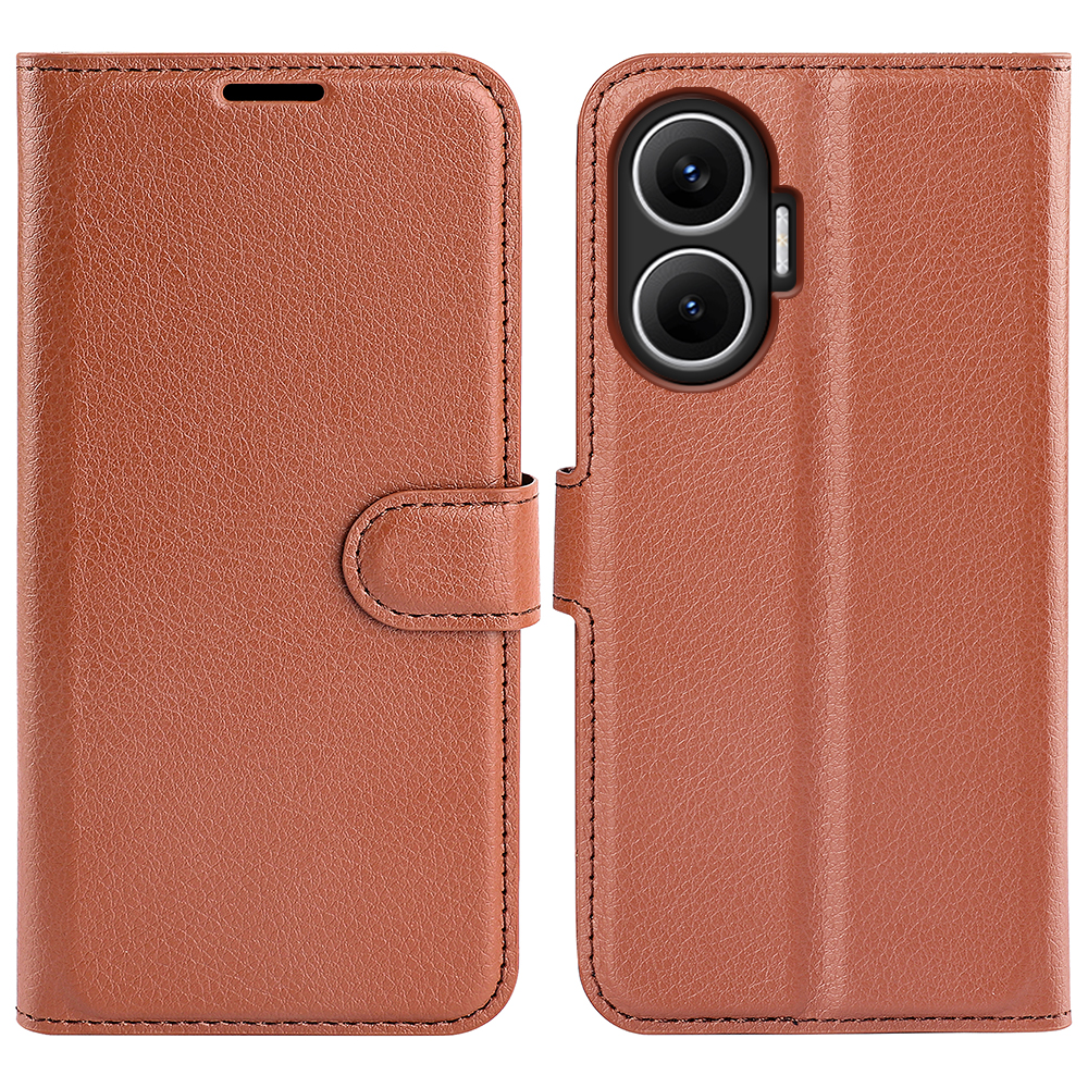 For Xiaomi Poco F7 5G / Redmi Turbo 4 Pro 5G Case Litchi Texture Shockproof Leather Wallet Phone Cover - Brown