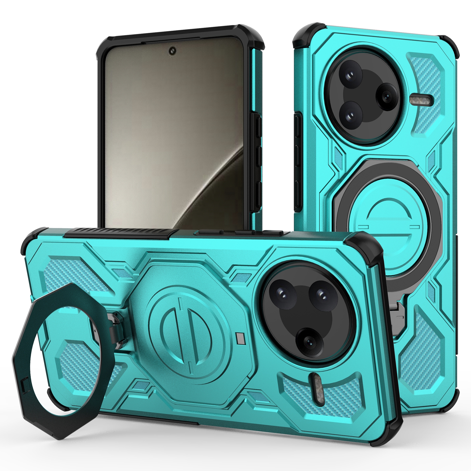 For Xiaomi Redmi K80 5G  /  Poco F7 Pro 5G Magnetic Case Rotating Metal Kickstand PC + TPU Phone Back Cover - Baby Blue