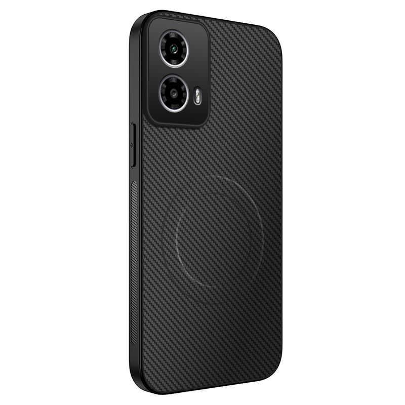 WANLONFENG For Motorola Moto G34 5G / Motorola Moto G45 5G Magnetic Case  TQ Series Carbon Fiber Texture PC TPU Phone Cover - Black