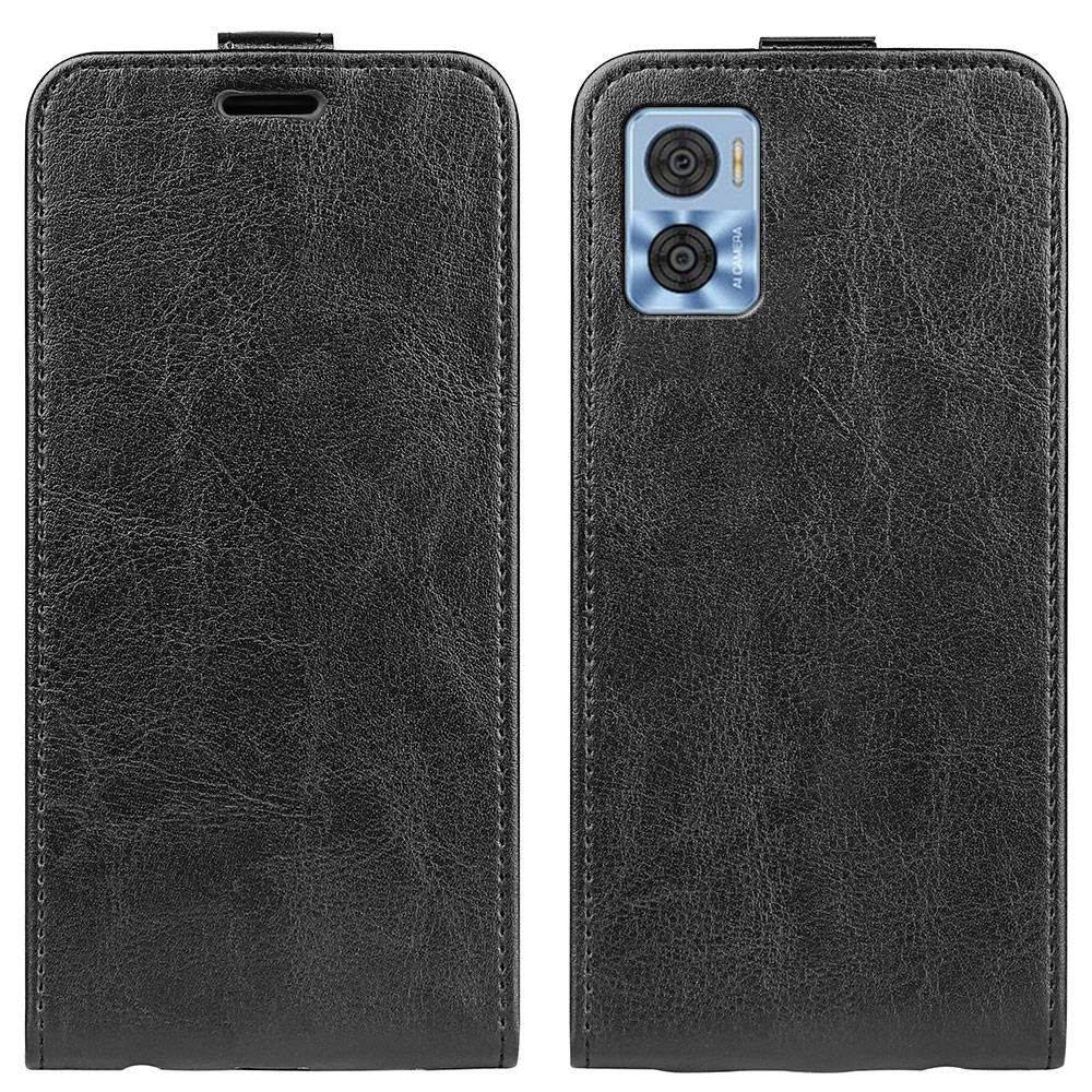

Für Motorola Moto E22 4G Vertikaler Flip-telefon Cover Crazy Horse Texture PU Leder Drop-sof-hülle Mit Kartensteckplatz - Schwarz, Motorola Moto E22 4G
