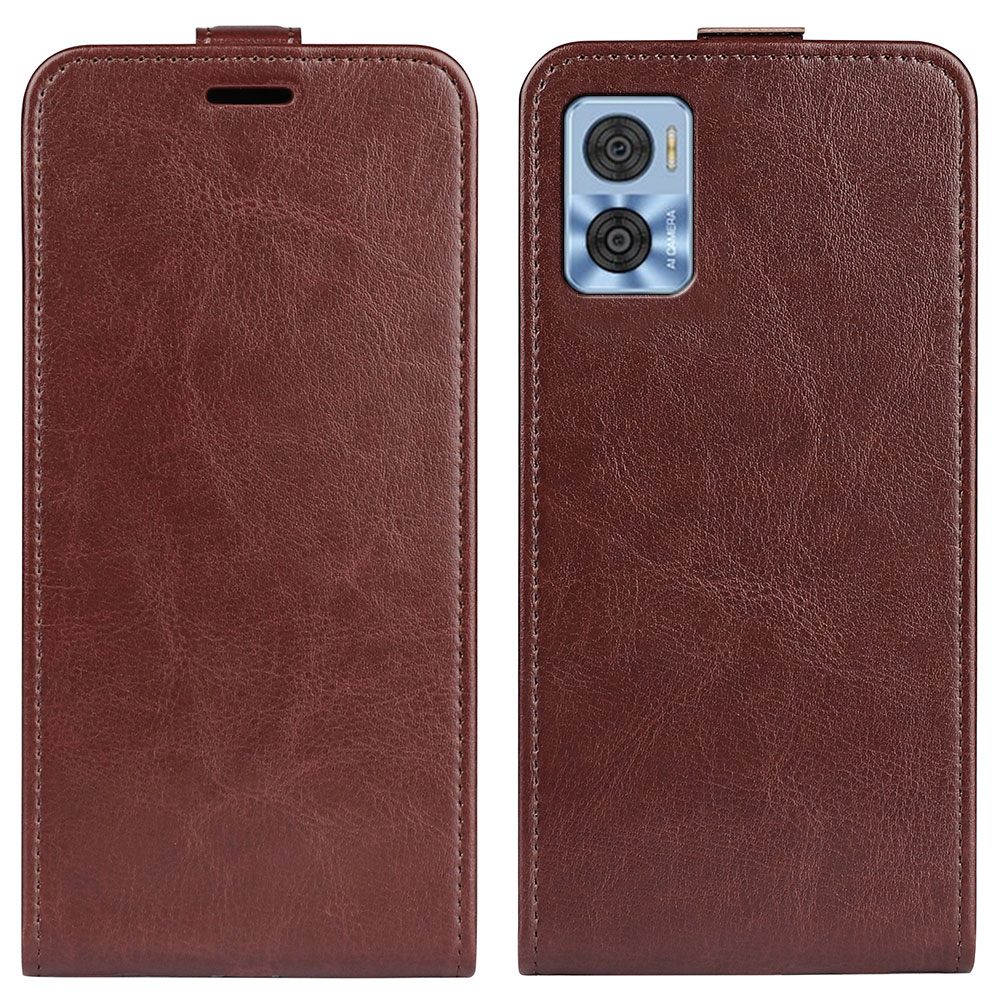 

Für Motorola Moto E22 4G Vertikaler Flip-telefon Cover Crazy Horse Texture PU Leder Drop-sof-hülle Mit Kartensteckplatz - Braun, Motorola Moto E22 4G