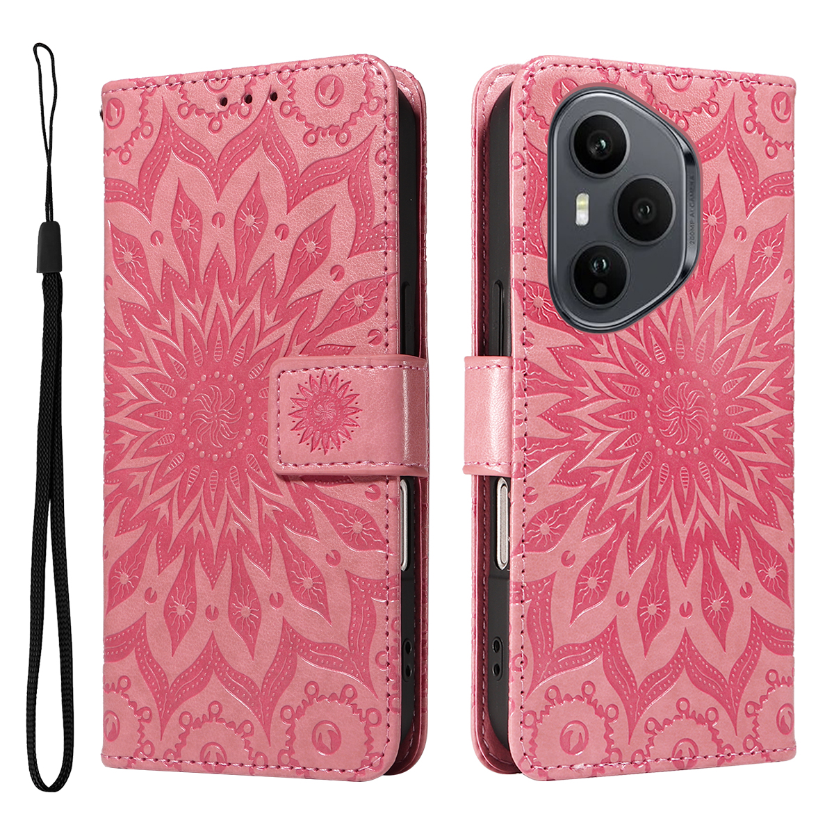 For Honor 400 Pro 5G (Global) Leather Wallet Case Sunflower Imprinted Phone Cover - Pink