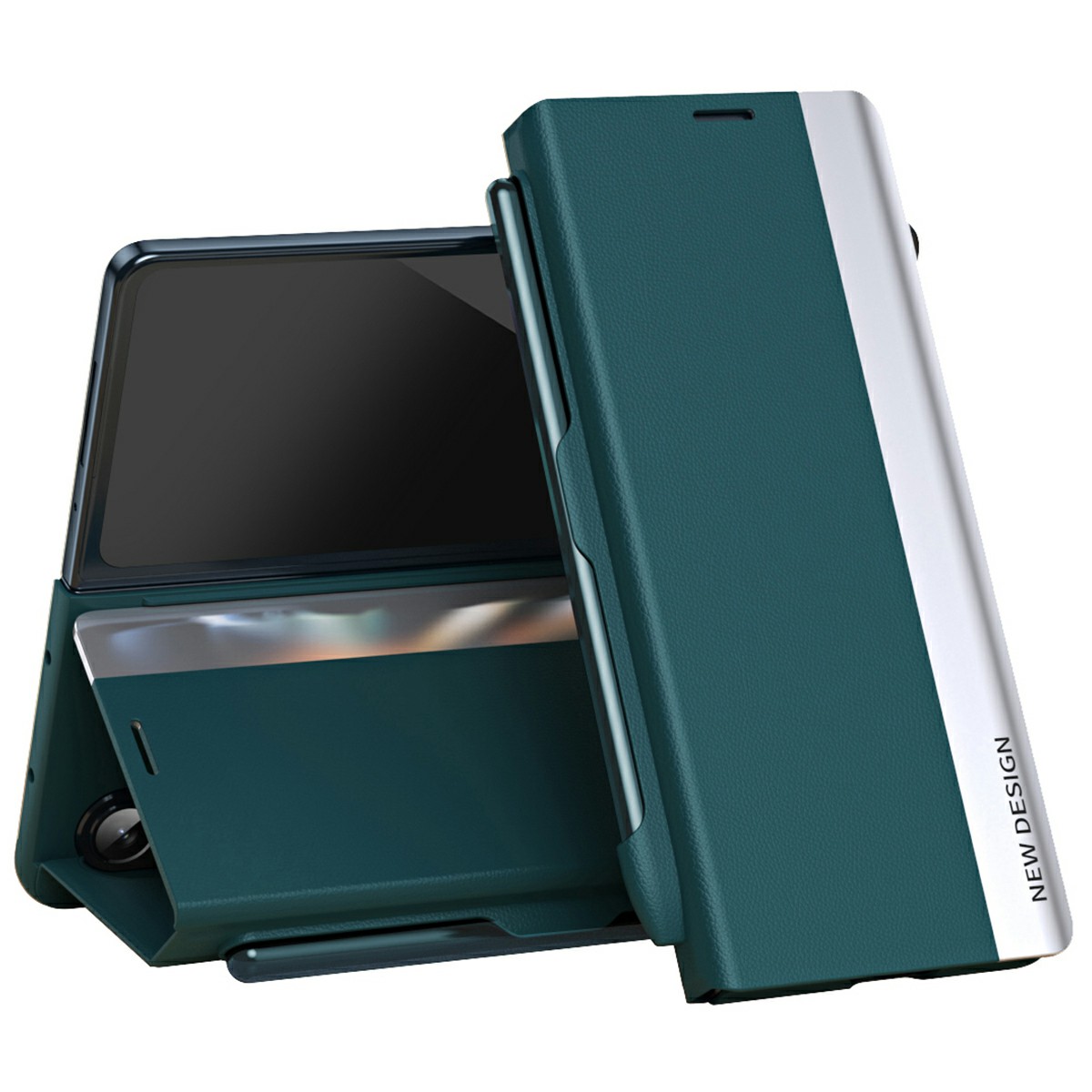 For Samsung Galaxy Z Fold7 5G Case Electroplating Pen Slot PU + PC Phone Cover with Stylus - Green