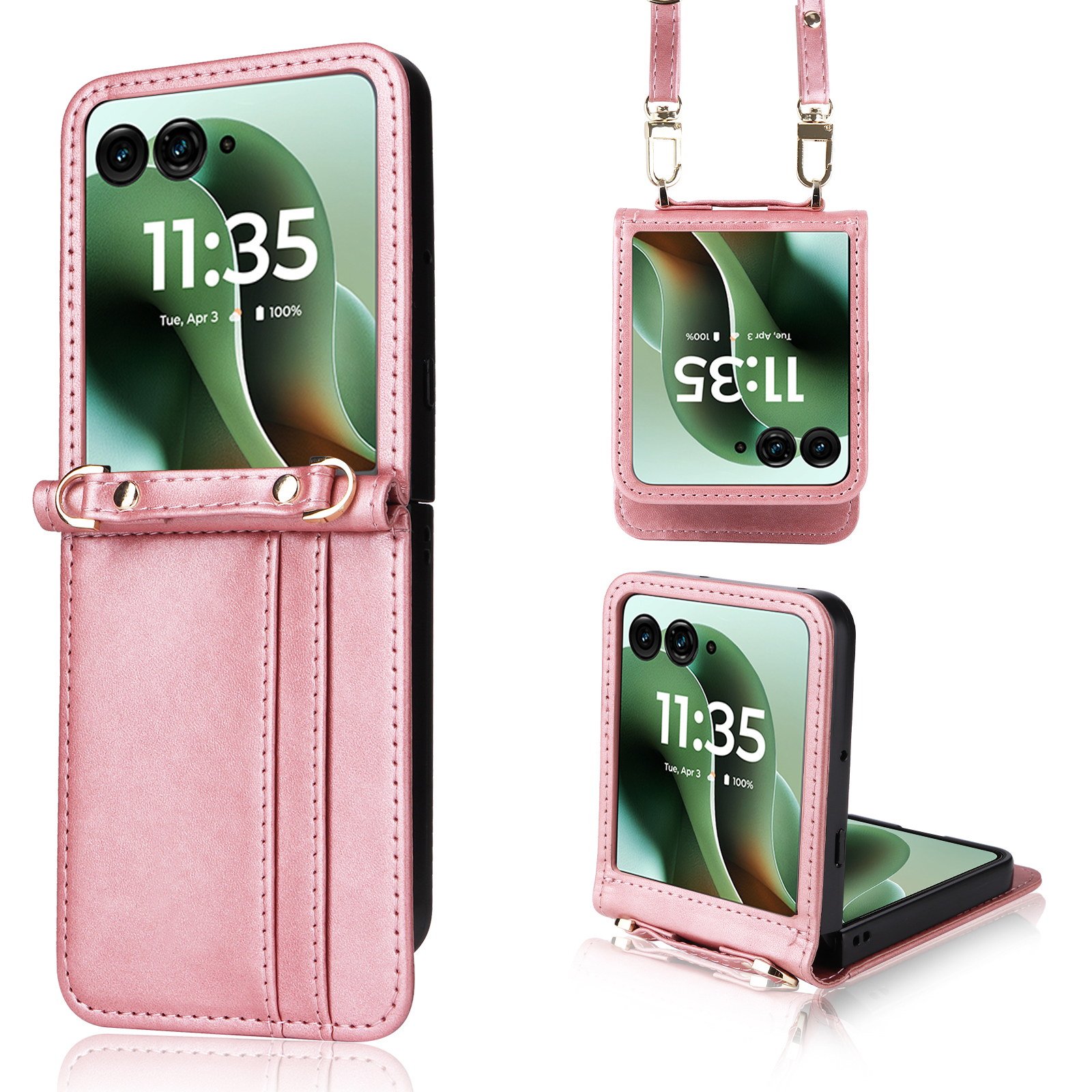 For Motorola Razr 60 Ultra 5G / Razr Ultra 2025 5G Case Card Slots Leather Phone Cover with Lanyard - Pink