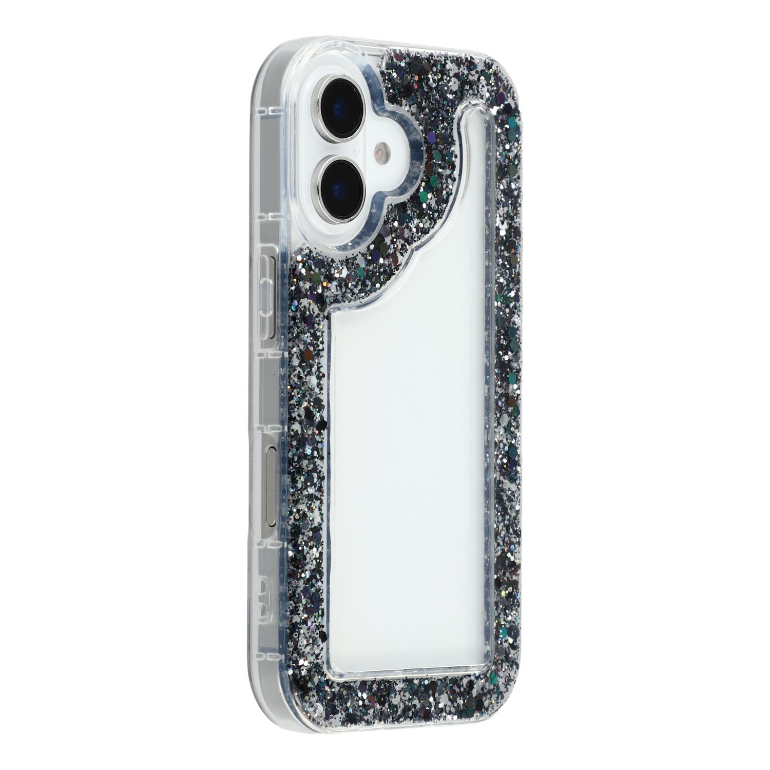 For iPhone 16 Case Glitter Epoxy Soft TPU Clear Back Cover - Black
