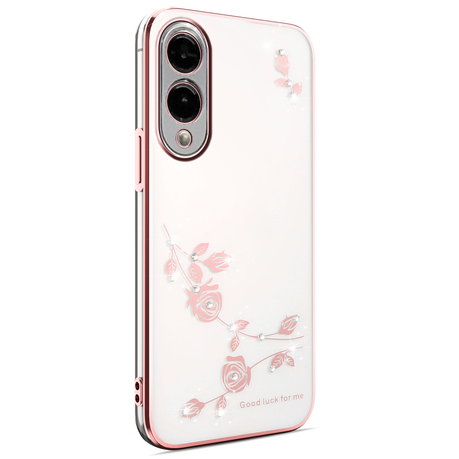 KADEM For Samsung Galaxy S25 Edge Case Flower Rhinestone Decor Electroplating TPU Phone Cover - Rose Gold