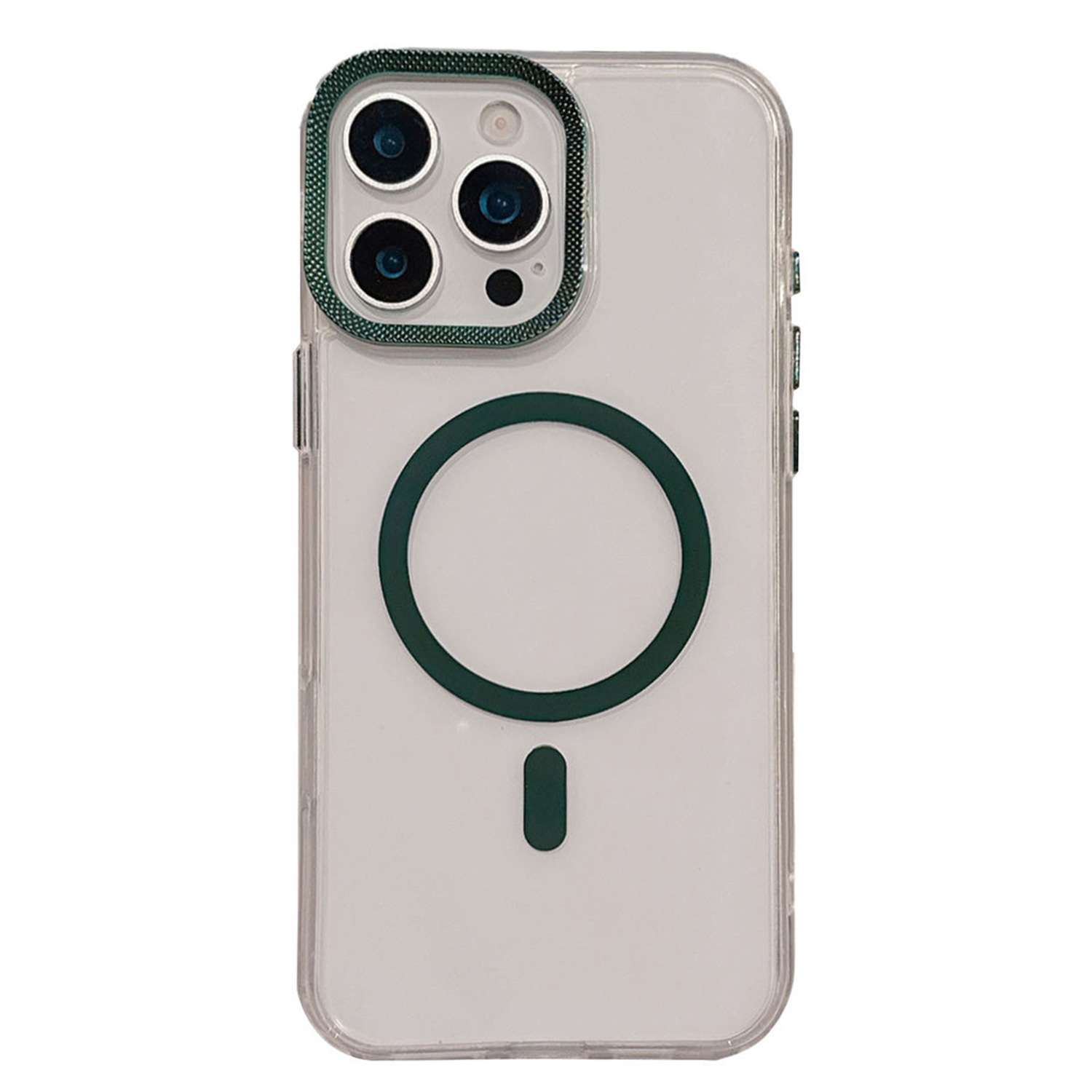 For iPhone 16 Pro Max Case Compatible with MagSafe PC + TPU Clear Phone Cover with Diamond Texture Lens Frame - Midnight Green