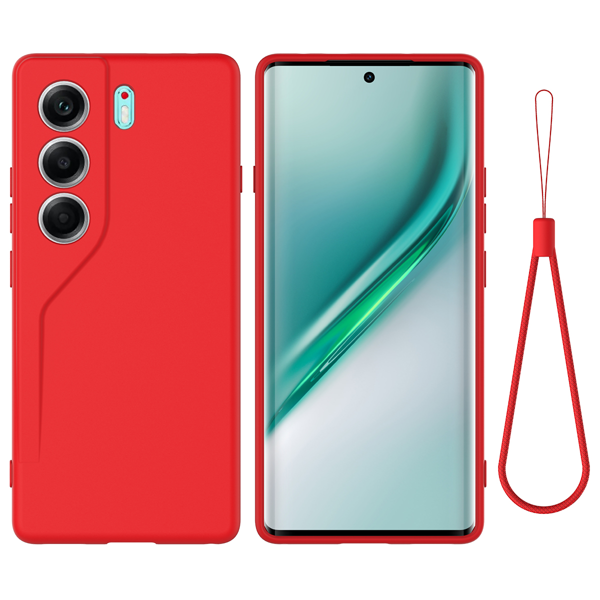 For TECNO Camon 40 Pro 5G Liquid Silicone Case Phone Back Cover with Hand Strap - Red