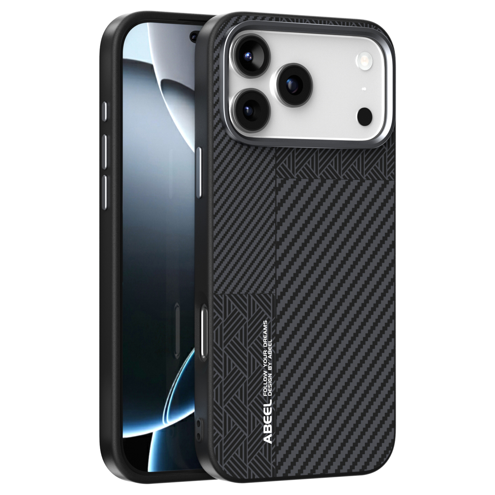 ABEEL For iPhone 17 Pro Case PC + TPU + Aluminum Alloy + PU Leather Slim Phone Back Cover Compatible with MagSafe - Texture 3