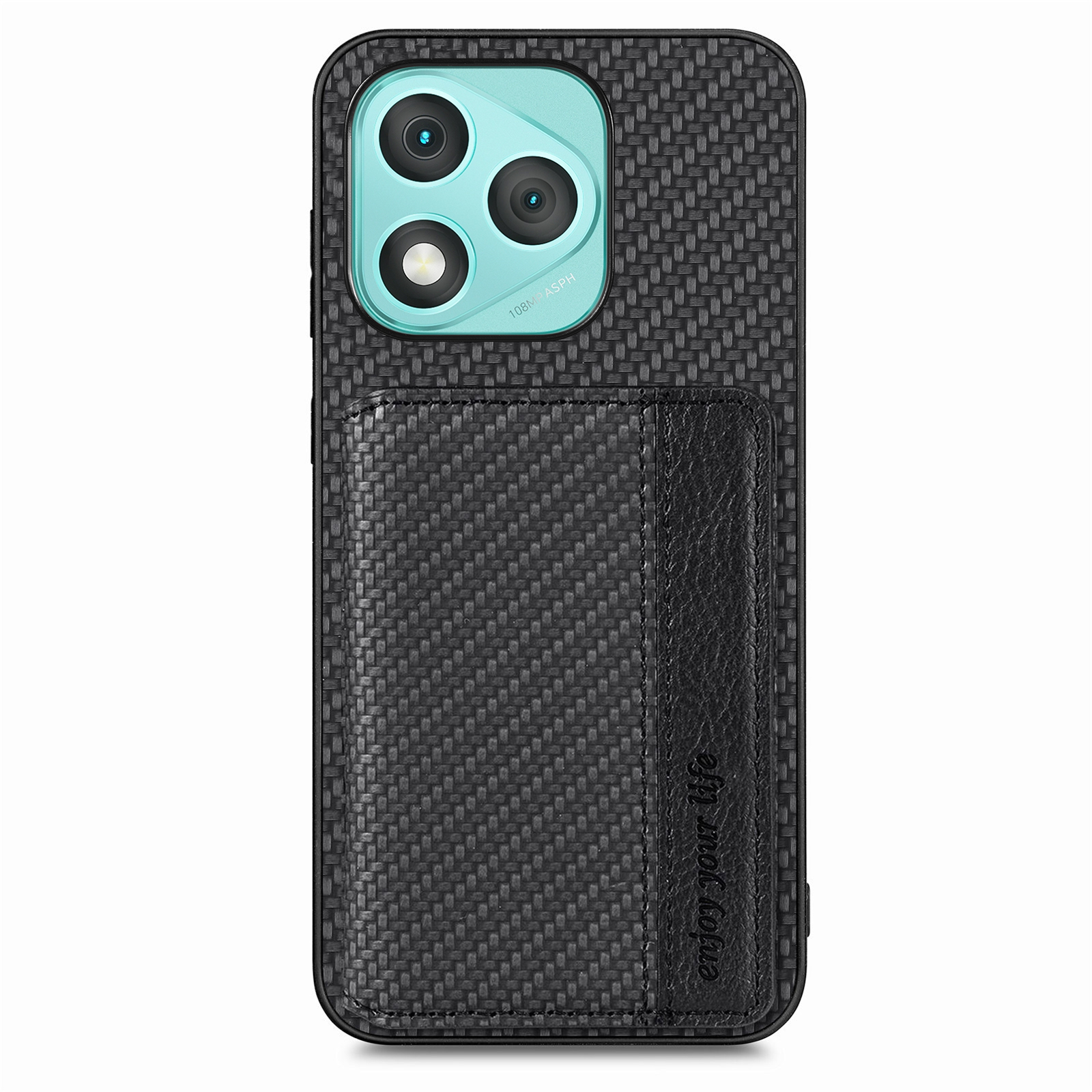 For Honor 400 Lite 5G Case RFID Blocking Carbon Fiber Leather Phone Back Cover with Card Holder - Black