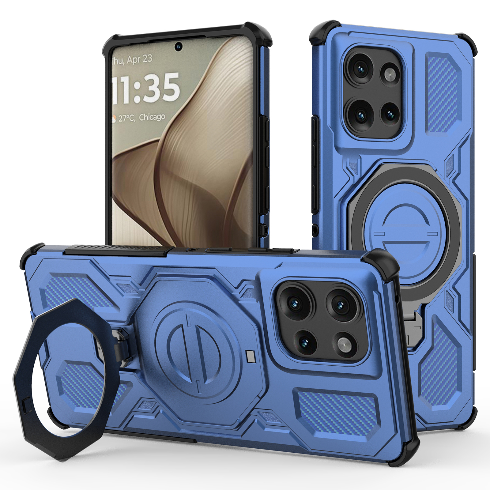 For Motorola Edge 50 5G Magnetic Case Rotating Metal Kickstand PC + TPU Phone Back Cover - Dark Blue