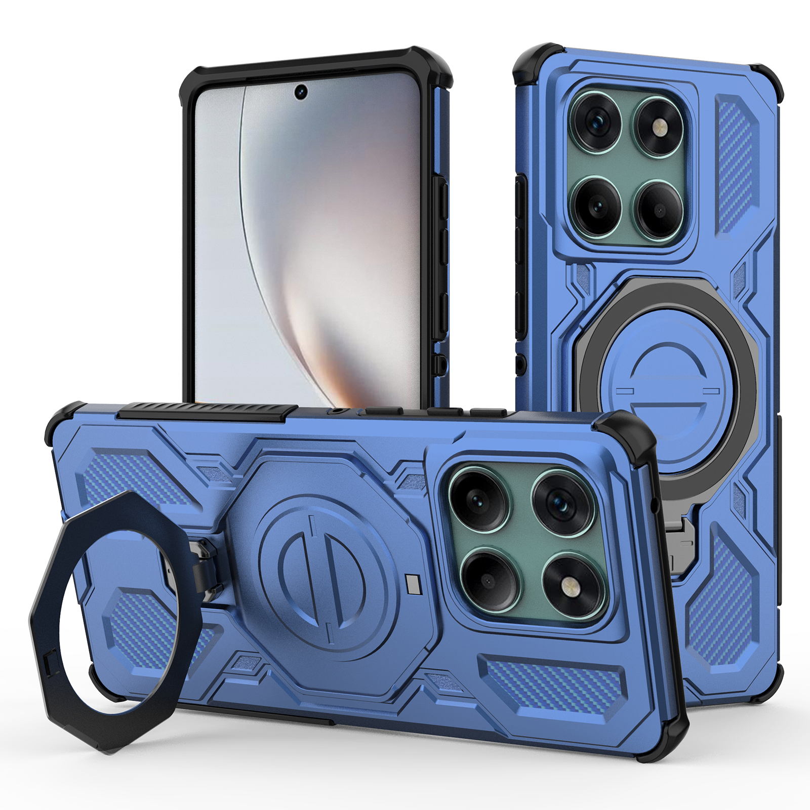 For Motorola Edge 60 Fusion 5G Magnetic Case Rotating Metal Kickstand PC + TPU Phone Back Cover - Dark Blue