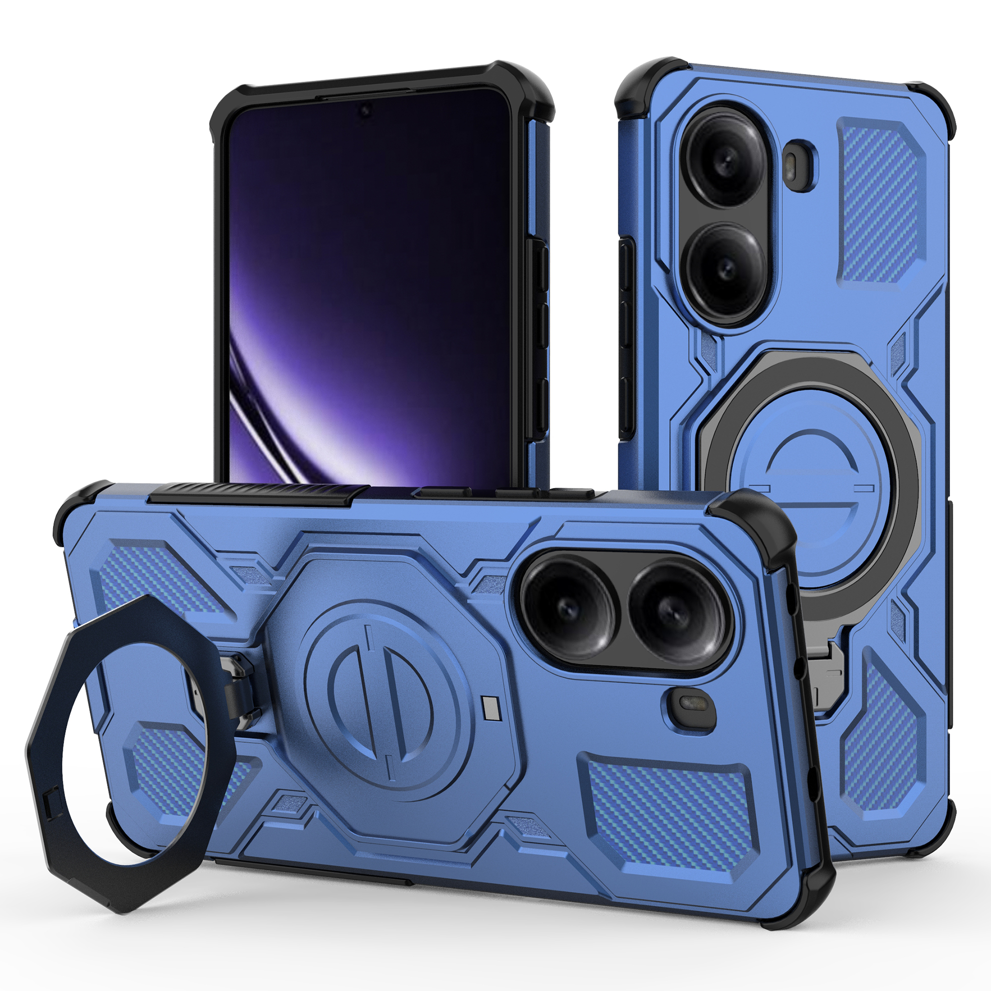 For Xiaomi Redmi Turbo 4 5G Magnetic Case Rotating Metal Kickstand PC + TPU Phone Back Cover - Dark Blue