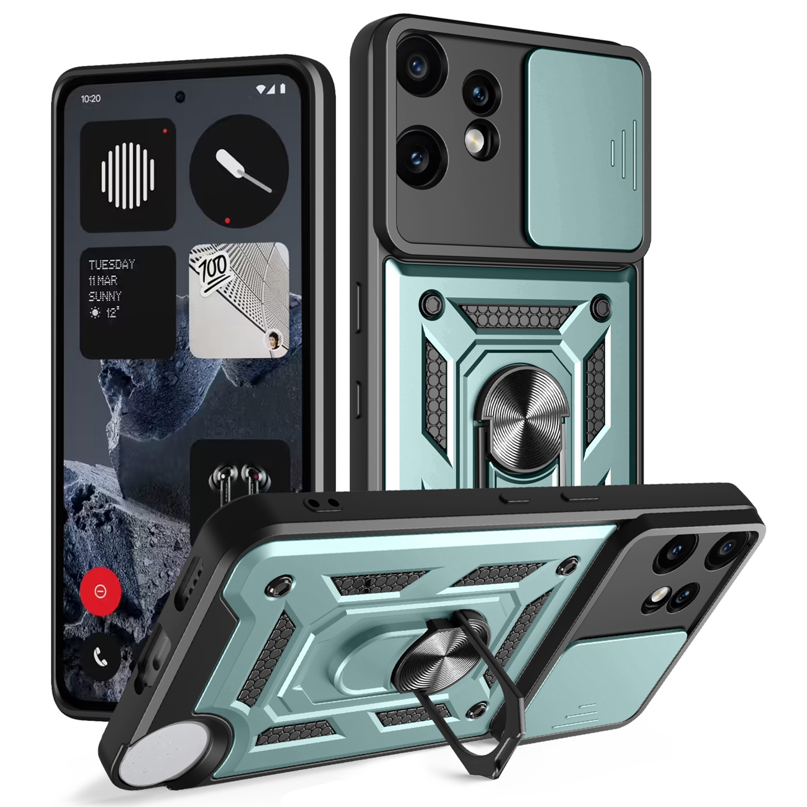 For Nothing CMF Phone 2 Pro Case with Slide Camera Lid PC + TPU Kickstand Phone Cover - Green