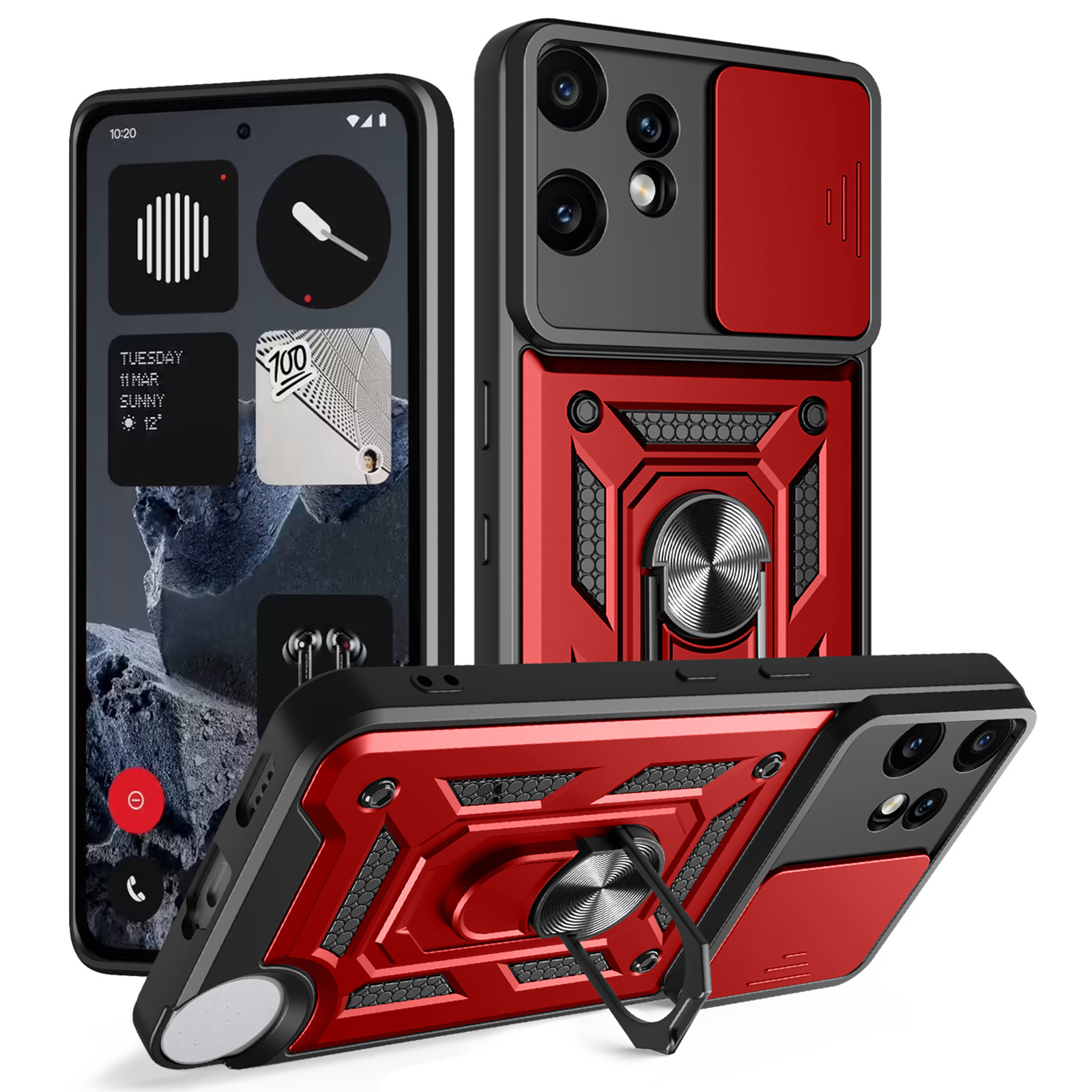 For Nothing CMF Phone 2 Pro Case with Slide Camera Lid PC + TPU Kickstand Phone Cover - Red