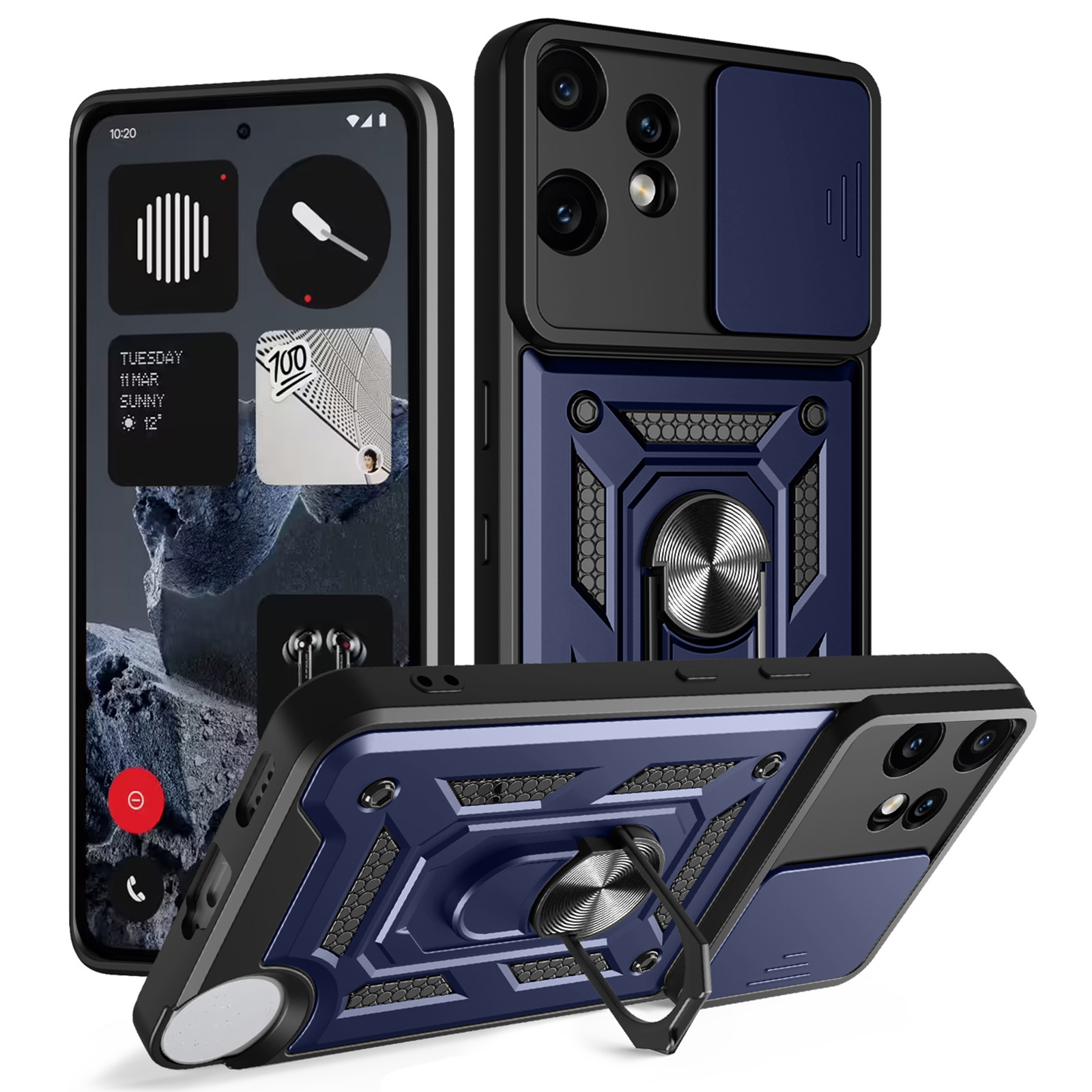 For Nothing CMF Phone 2 Pro Case with Slide Camera Lid PC + TPU Kickstand Phone Cover - Blue