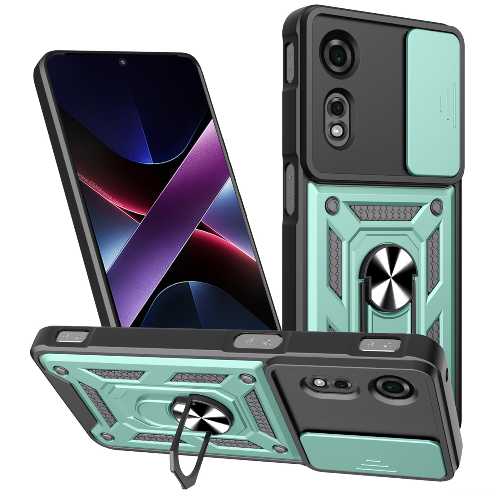 For ZTE nubia Neo 2 5G Case with Slide Camera Lid PC + TPU Kickstand Phone Cover - Green