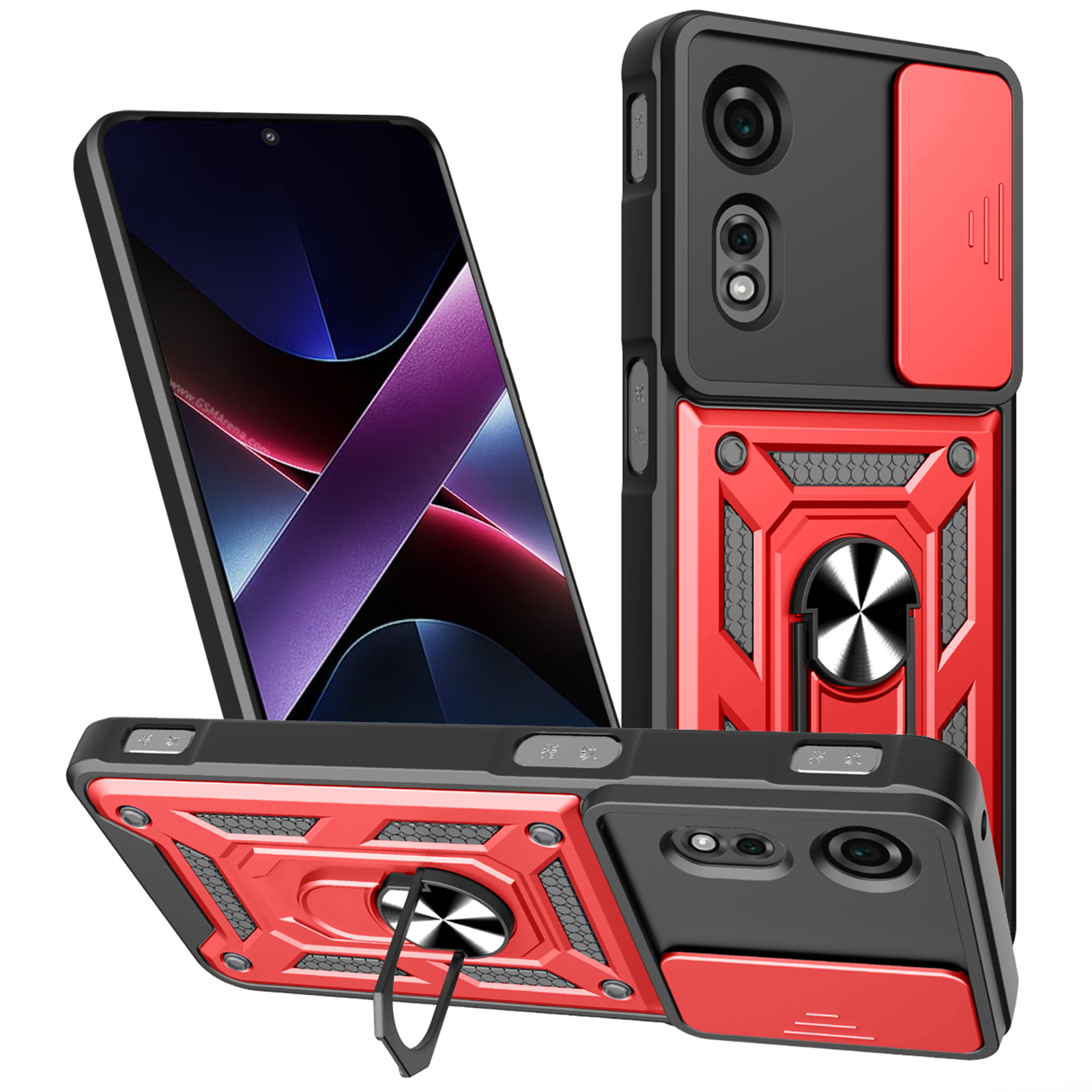For ZTE nubia Neo 2 5G Case with Slide Camera Lid PC + TPU Kickstand Phone Cover - Red