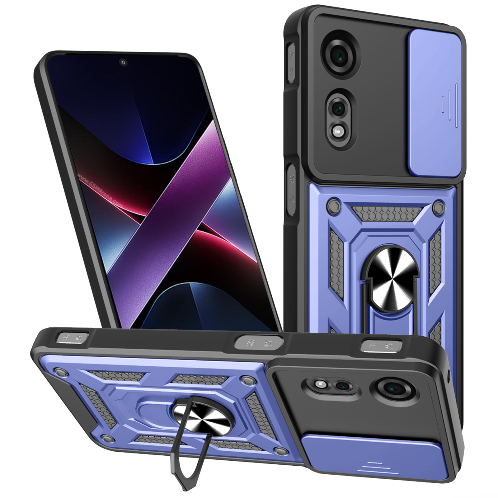 For ZTE nubia Neo 2 5G Case with Slide Camera Lid PC + TPU Kickstand Phone Cover - Blue