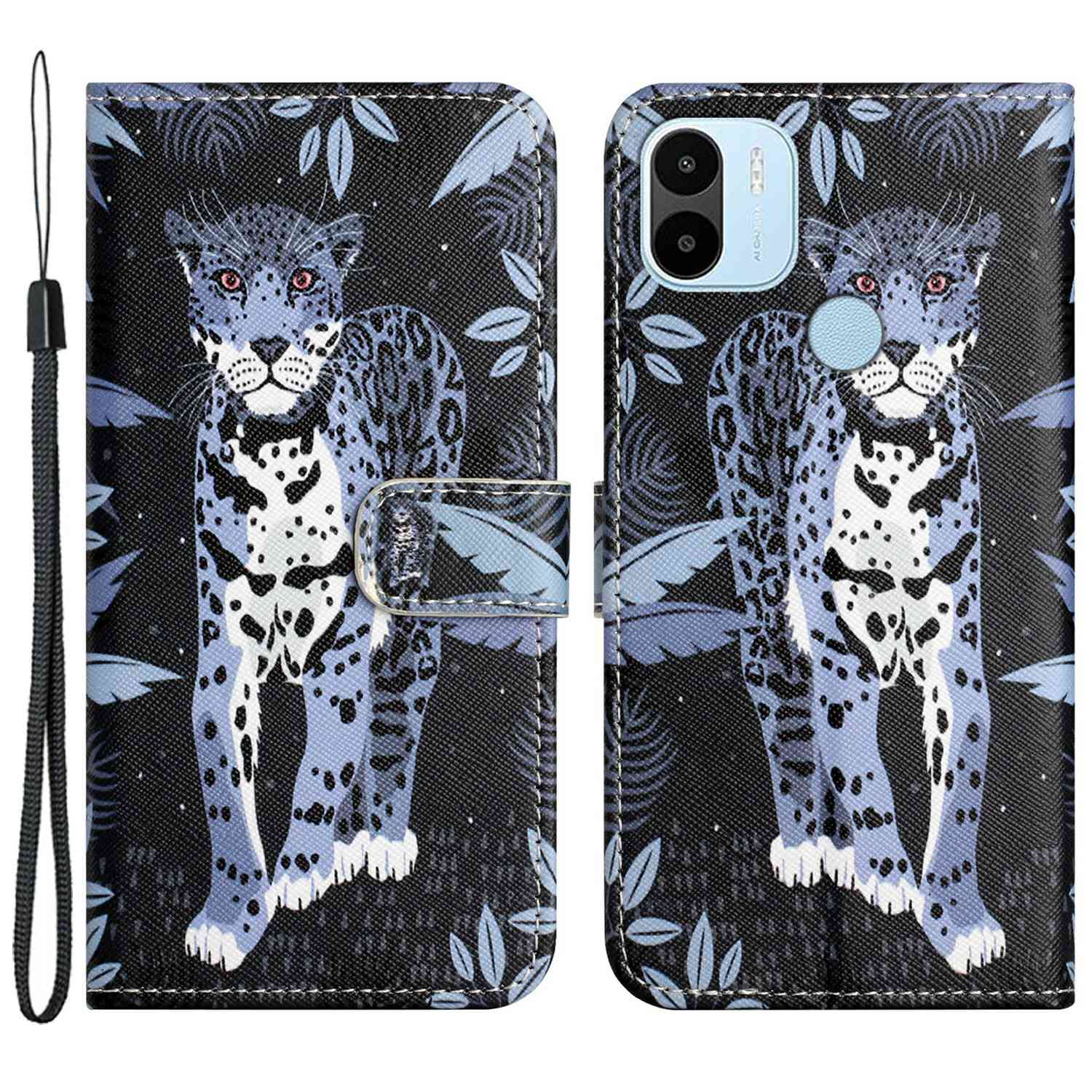

Für Xiaomi Redmi A1 4G Cross Textur PU Leder Magnetische Verschluss Telefonabdeckungsmuster Druckstand Wallet Schockdicht - Leopard, Xiaomi Redmi A2 4G