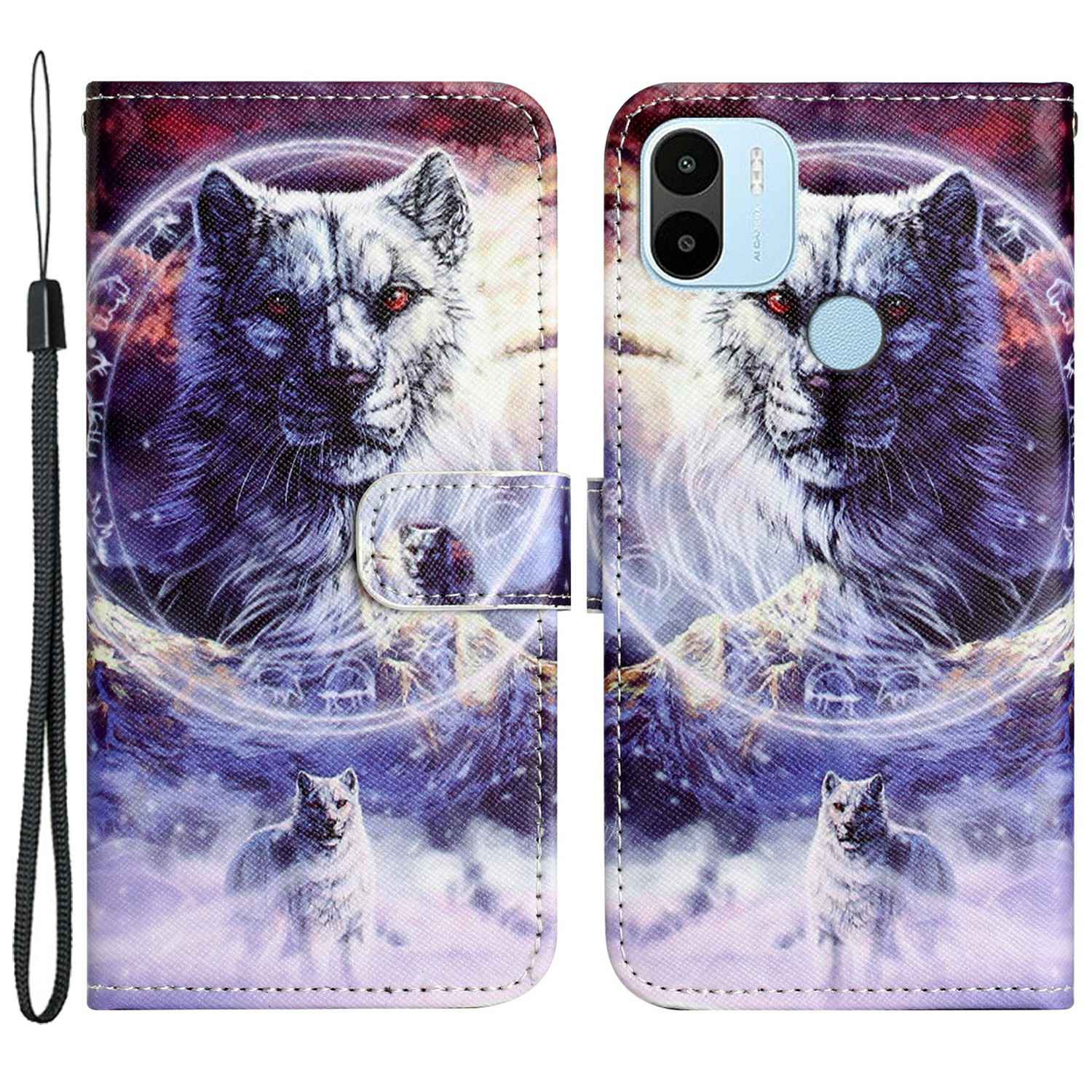 

Für Xiaomi Redmi A1 4G Cross Textur PU Leder Magnetische Verschluss Telefonabdeckungsmuster Druckstand Wallet Schockdicht - Wolf, Xiaomi Redmi A2 4G