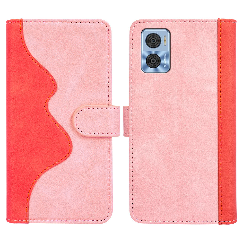 

Schocksichere Telefonschale Für Motorola Moto E22 4G, PU Leder Farbspleißständer Wallet Hülle Folio Flip Telefonabdeckung - Rosa, Motorola Moto E22 4G