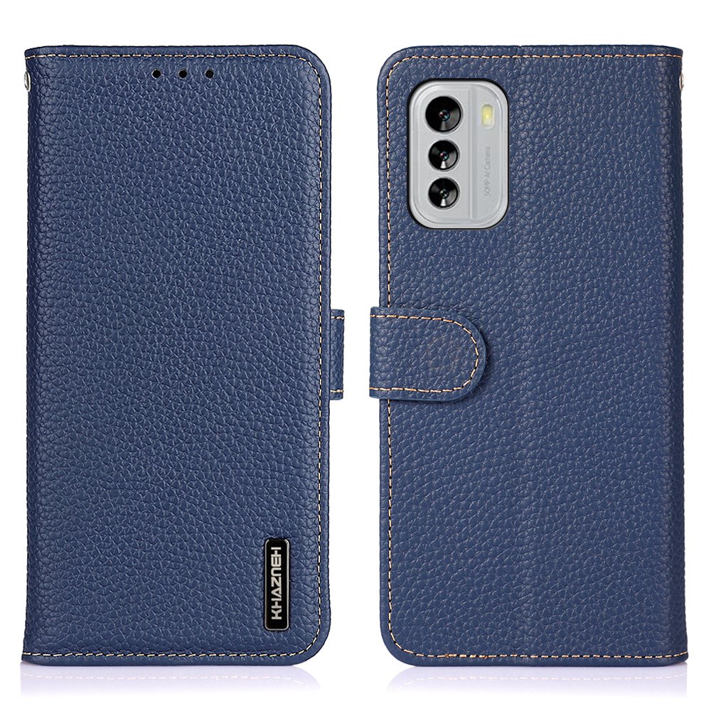 

Khazneh Für Nokia G60 5G Echtes Lederflip-brieftaschenabdeckung Litchi Textur Aussichtsstand Kratzerresistenter Telefonhülle - Blau, Nokia G60 5G