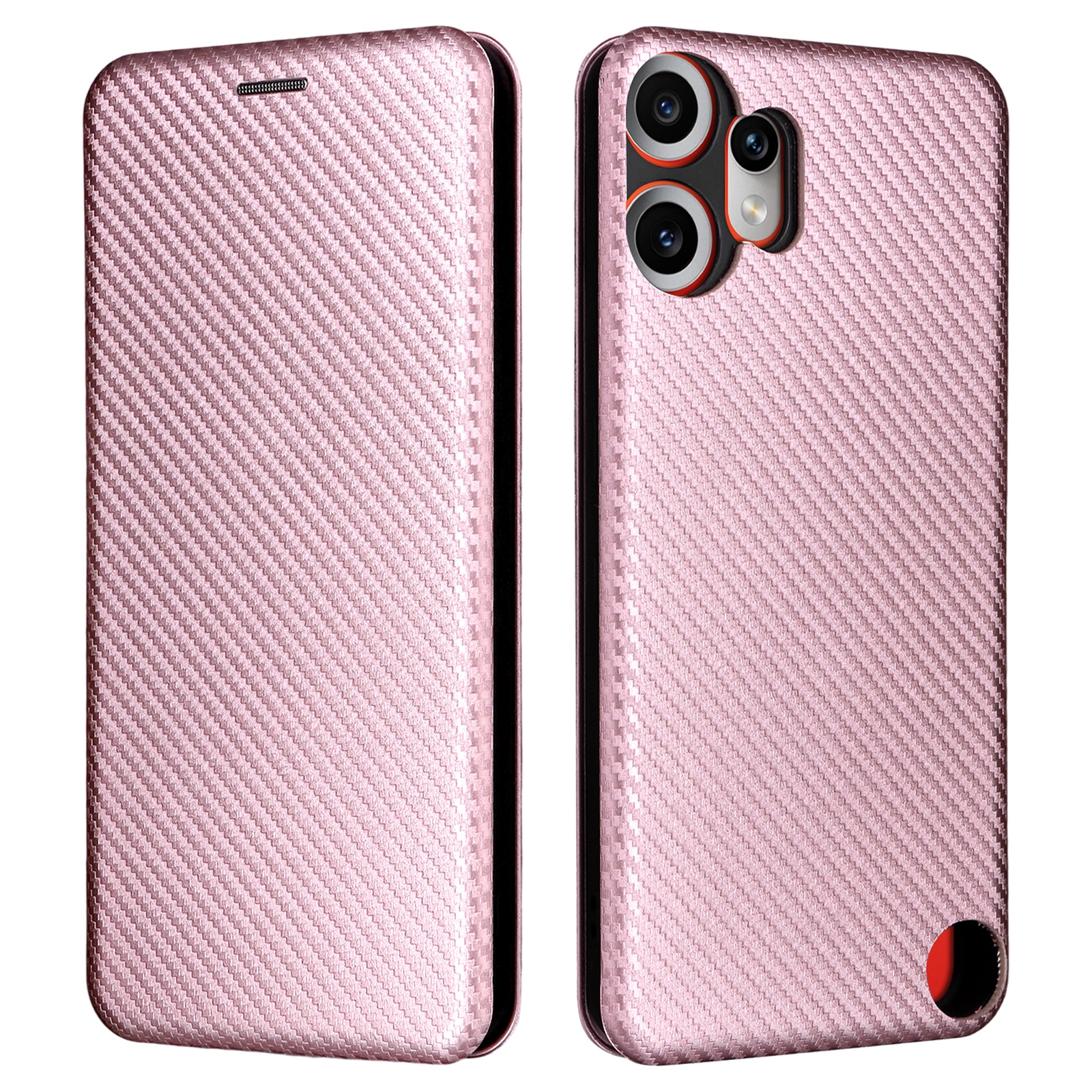 For Nothing CMF Phone 2 Pro Case Carbon Fiber Texture Drop-Proof PU Leather Phone Cover - Rose Gold