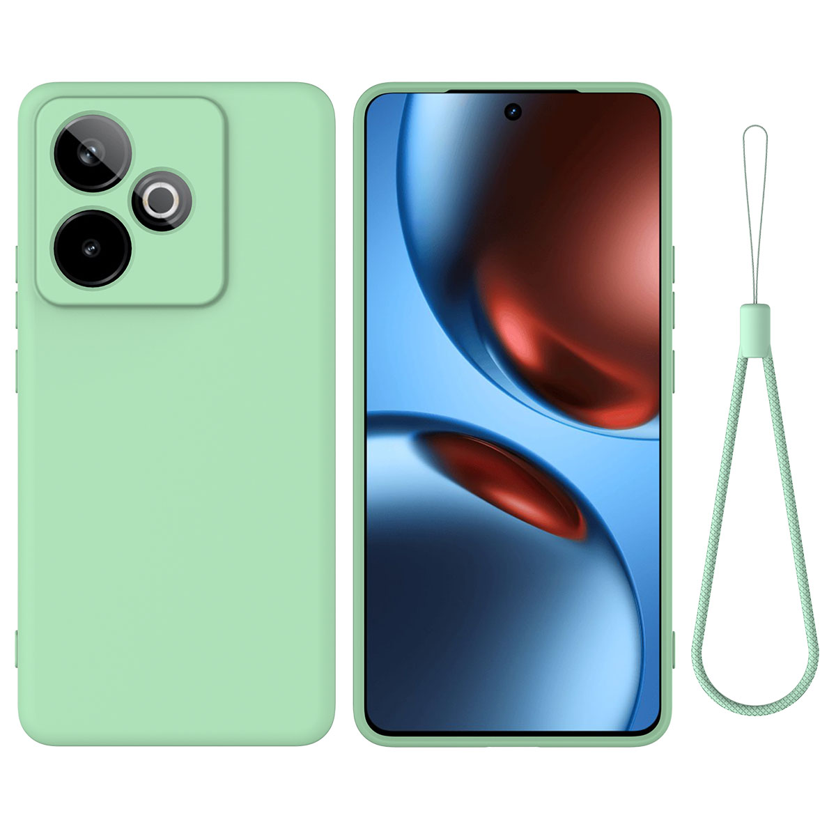 For Realme GT 7T 5G / Realme GT 7 5G Liquid Silicone Case Phone Back Cover with Hand Strap - Green