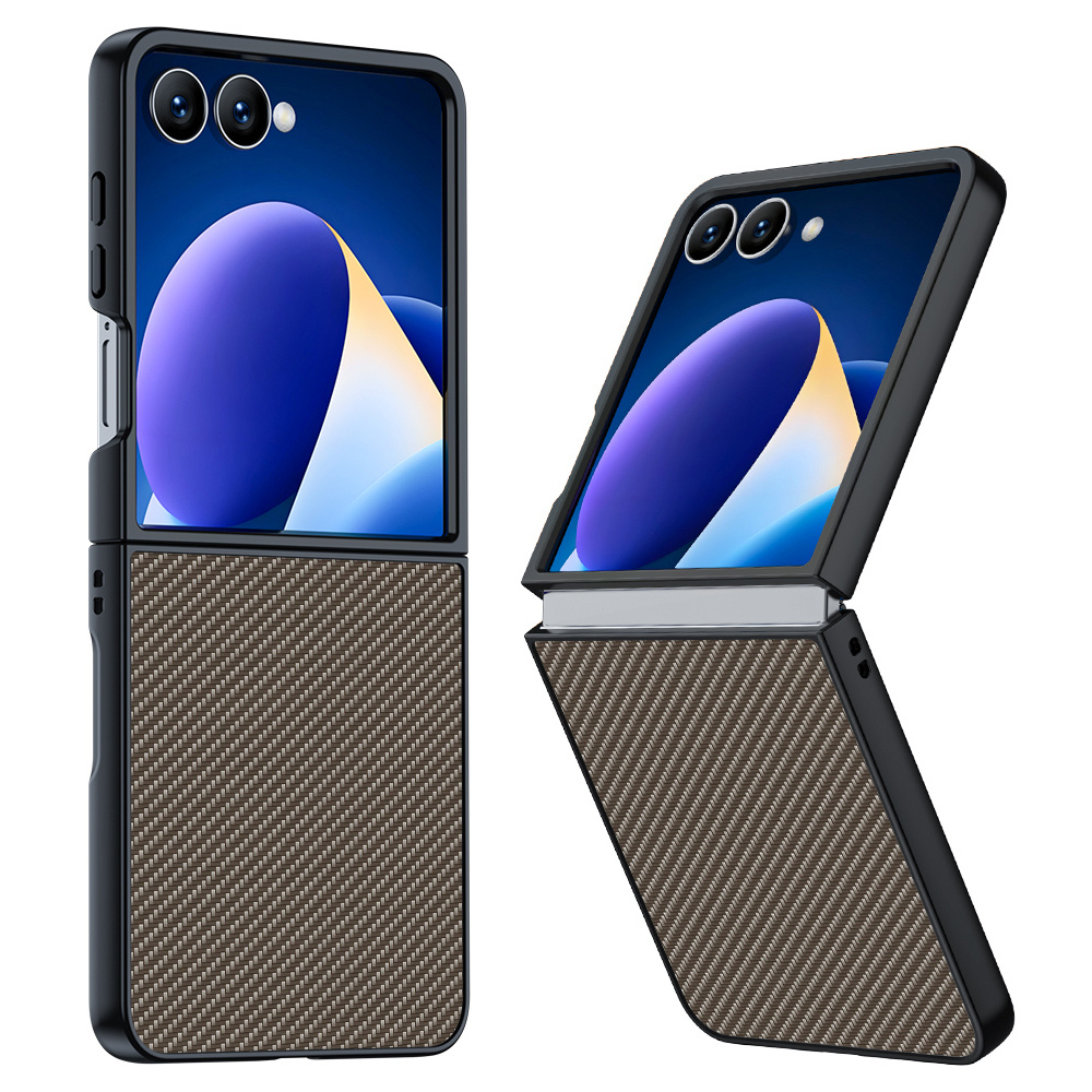 For Samsung Galaxy Z Flip7 5G Case Carbon Fiber Texture Leather + PC Anti-Drop Folding Phone Cover - Gold