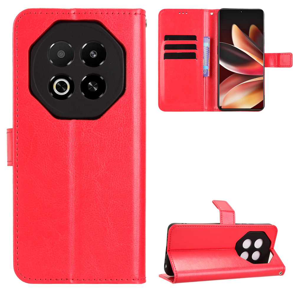 For Meizu Note 16 PU Leather Case with Strap Crazy Horse Texture Phone Wallet Cover - Red