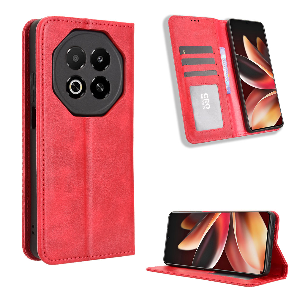 For Meizu Note 16 Leather Case Wallet Stand Retro Texture Phone Cover - Red