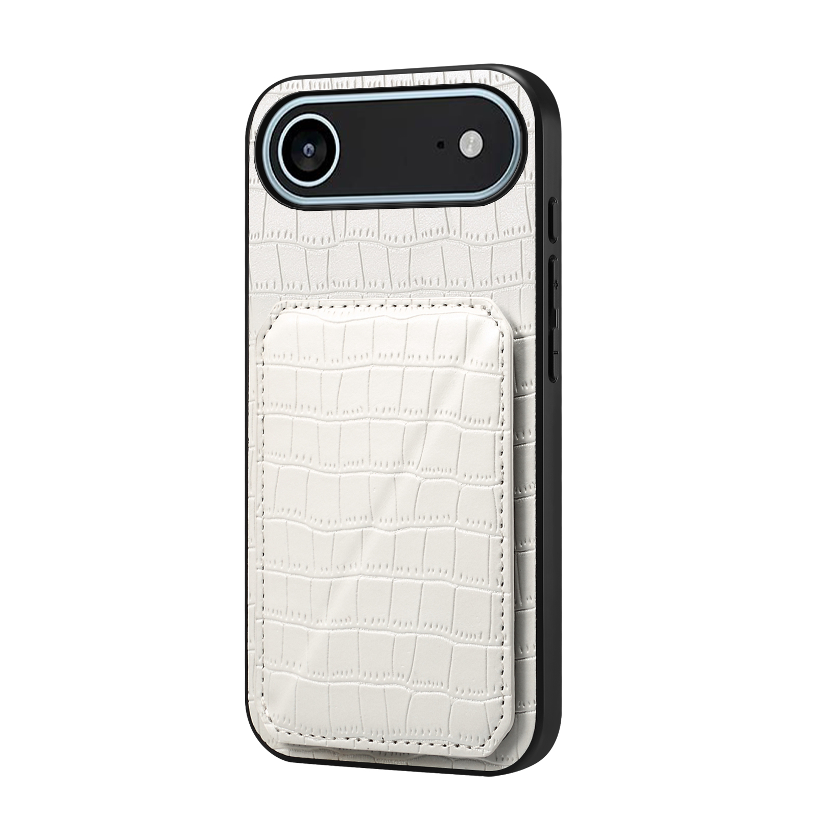For iPhone Air Case with Card Holder Leather + PC + TPU Crocodile Textured Back Cover - White