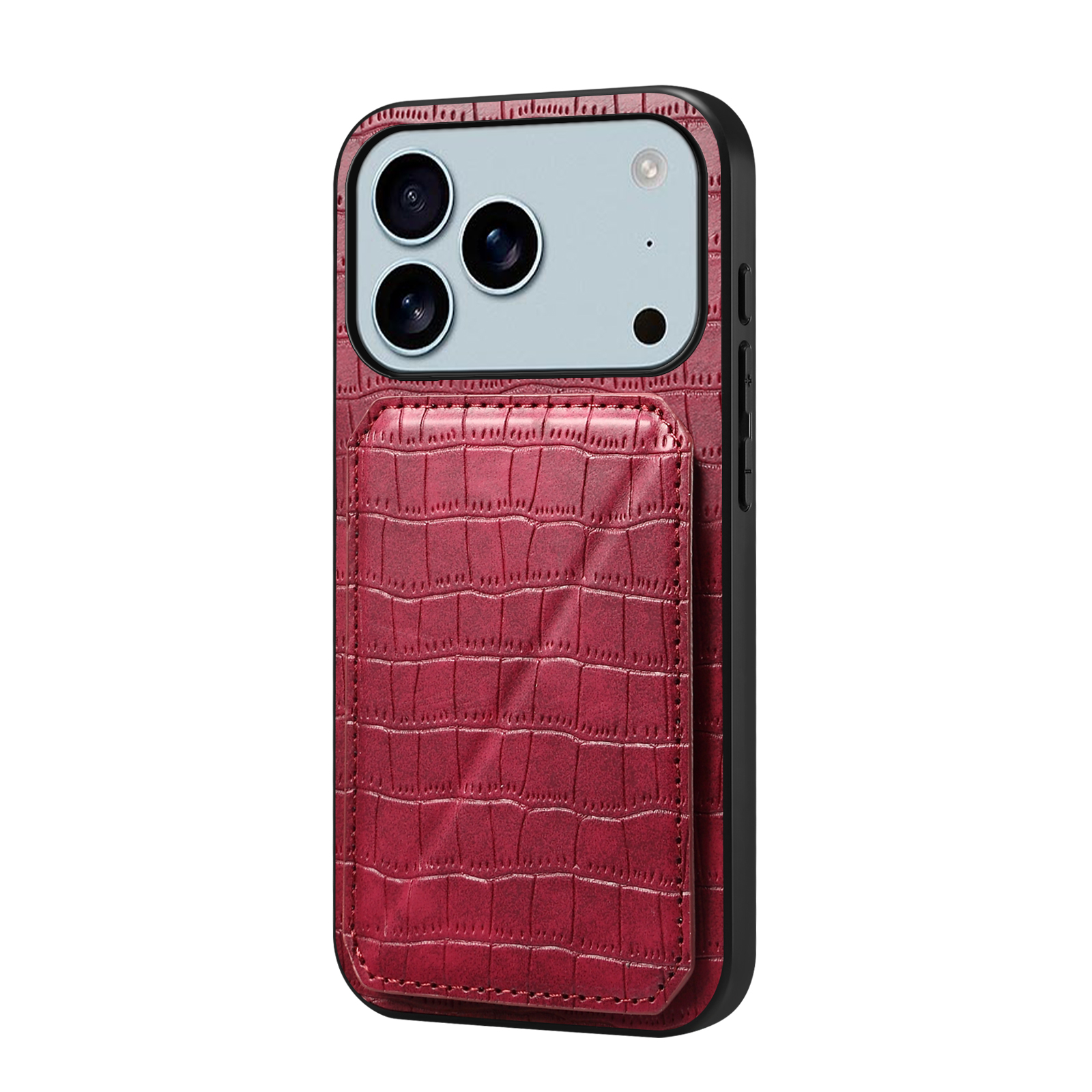 For iPhone 17 Pro Case with Card Holder Leather + PC + TPU Crocodile Textured Back Cover - Rose