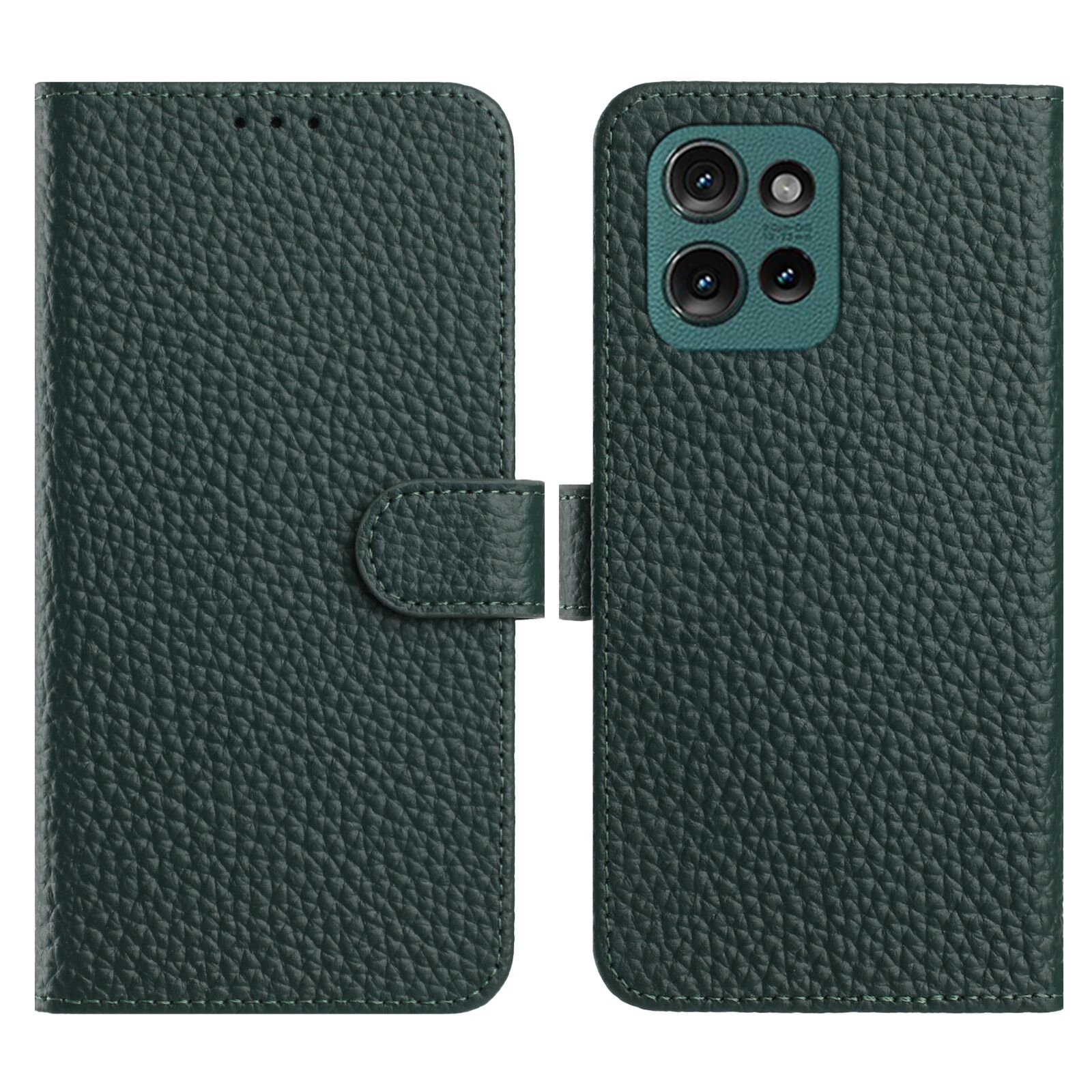 For Motorola Edge 50 5G Case Wallet Stand Litchi Texture Genuine Cow Leather Flip Phone Cover - Green