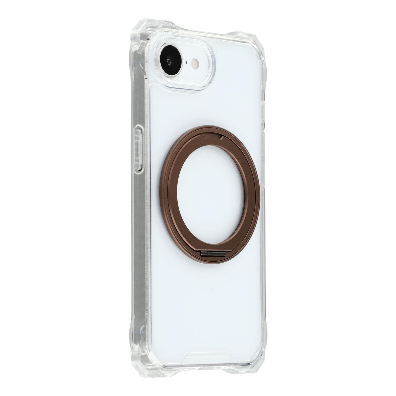 For iPhone 17e / 16e Magnetic Case Ring Kickstand TPU + PC Phone Cover - Brown