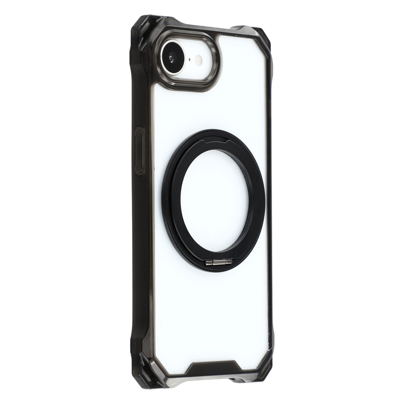 For iPhone 17e / 16e Magnetic Case Ring Kickstand TPU + PC Phone Cover - Black