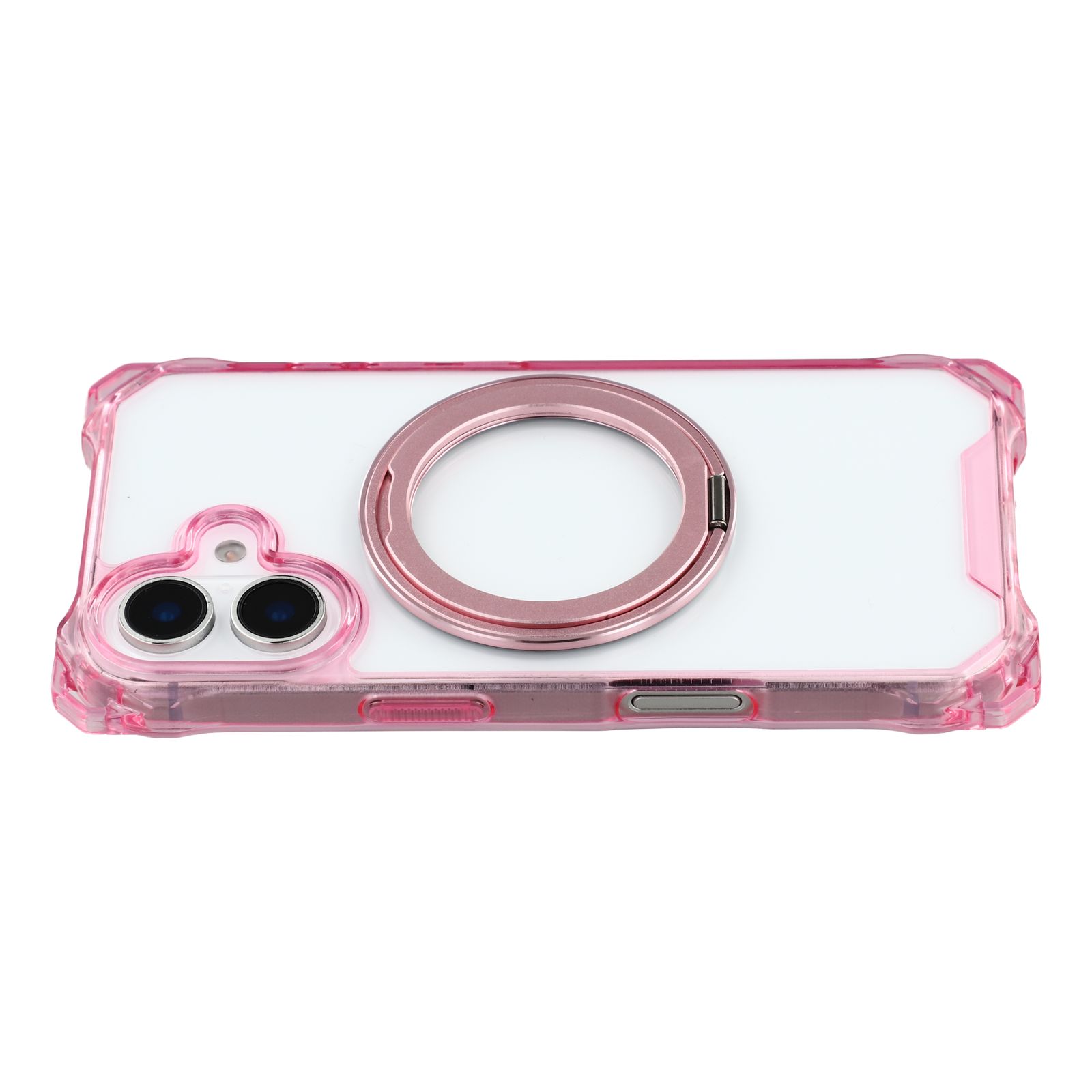 For iPhone 16 Magnetic Case Ring Kickstand TPU + PC Phone Cover - Pink