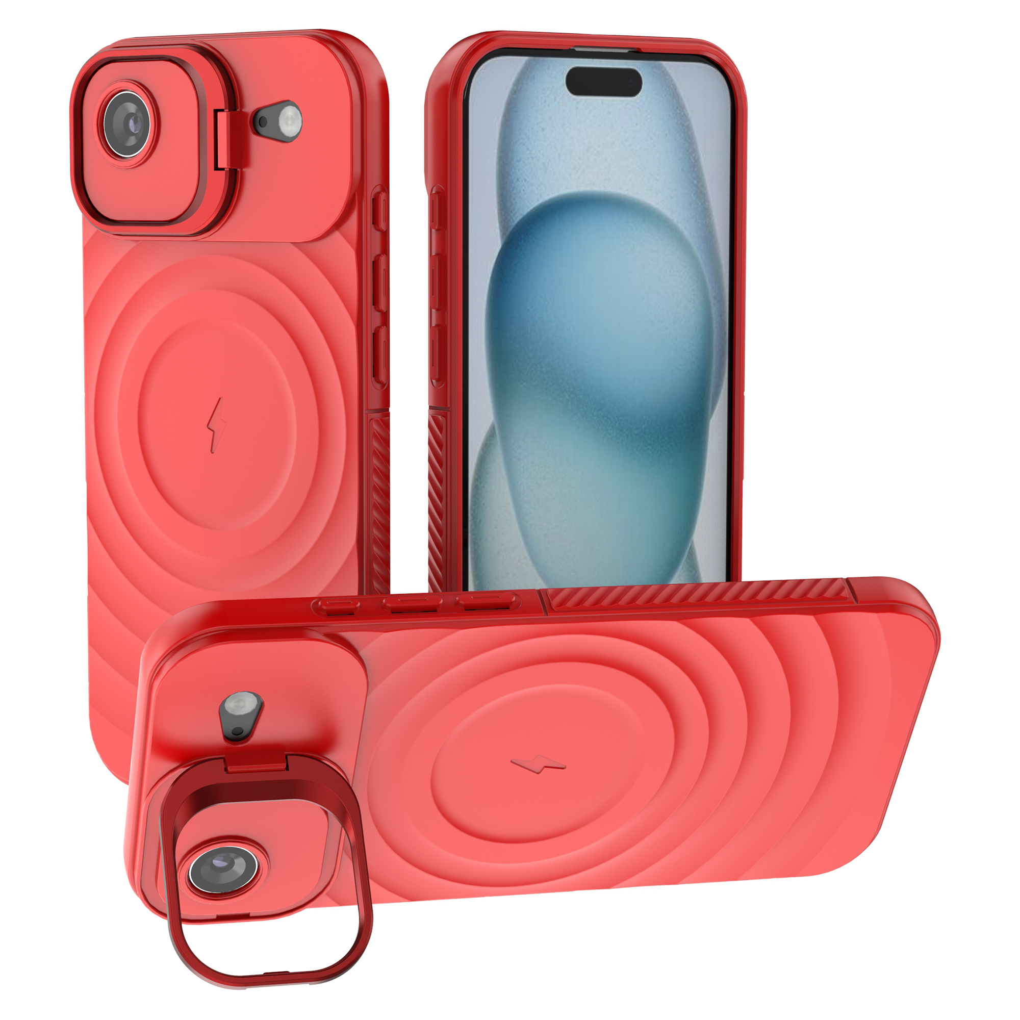 For iPhone Air Case Compatible with MagSafe PC Kickstand Ripple Texture TPU Phone Cover - Red