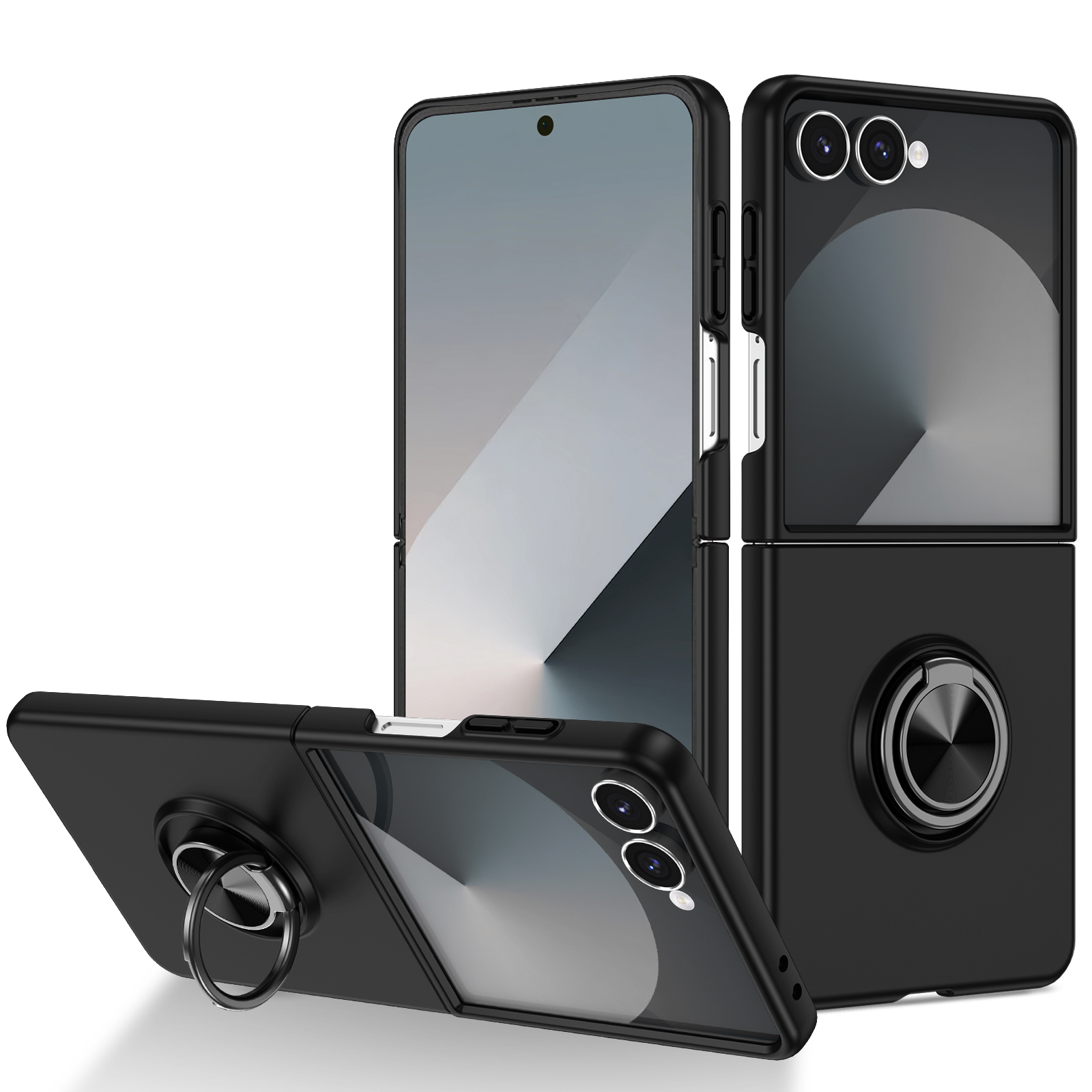 For Samsung Galaxy Z Flip7 5G Case Rotatable Ring Kickstand Hard PC Phone Cover - Black