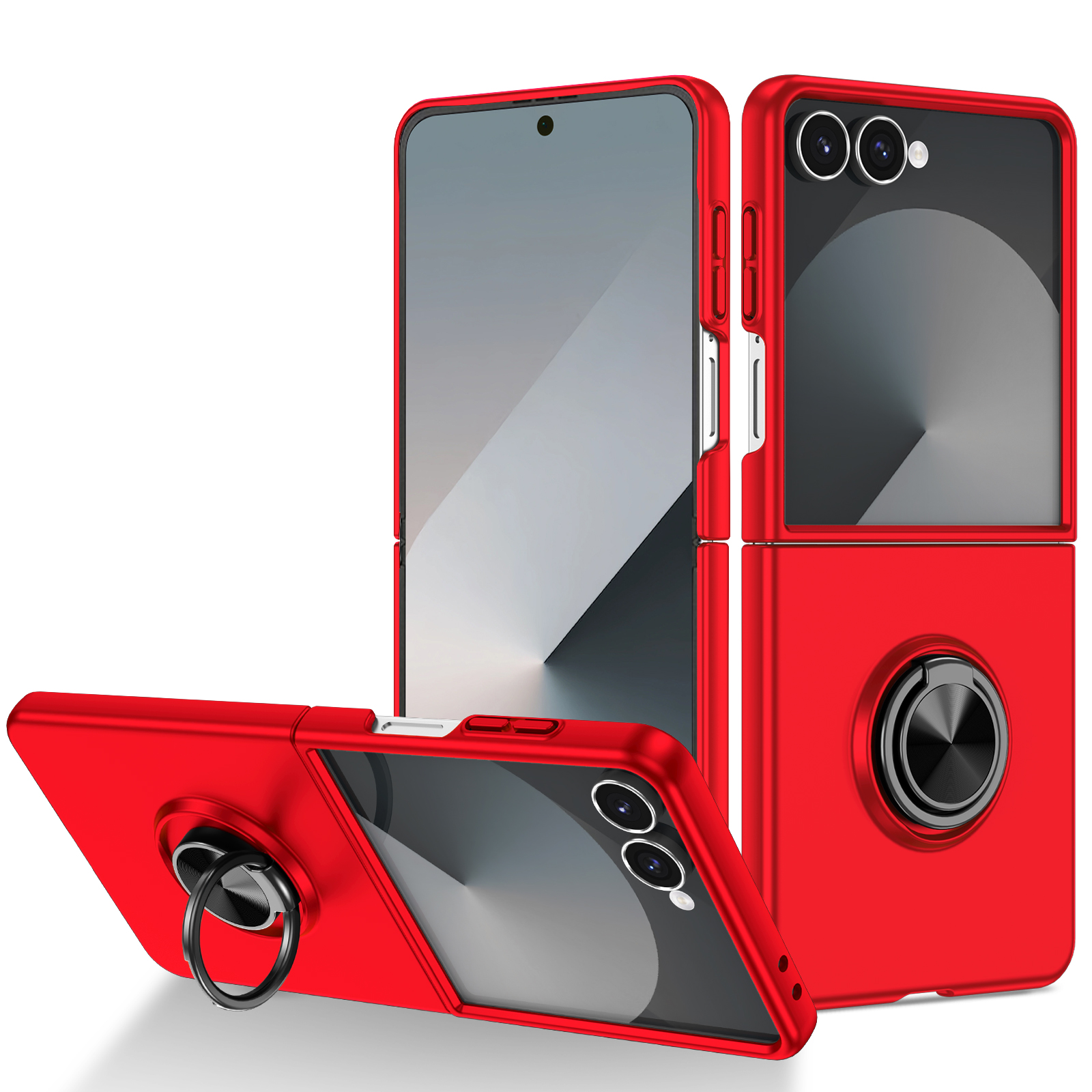 For Samsung Galaxy Z Flip7 5G Case Rotatable Ring Kickstand Hard PC Phone Cover - Red