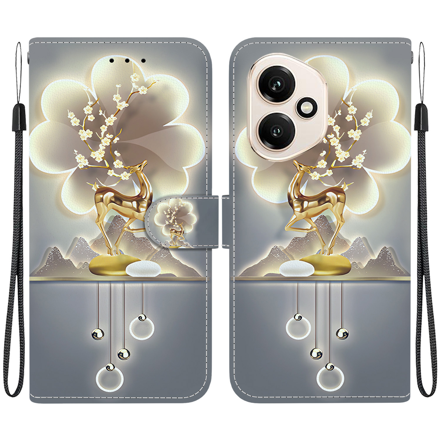 For Honor 400 5G (Global) Case Pattern Printing Leather Flip Wallet Phone Cover with Lanyard - Sika Deer